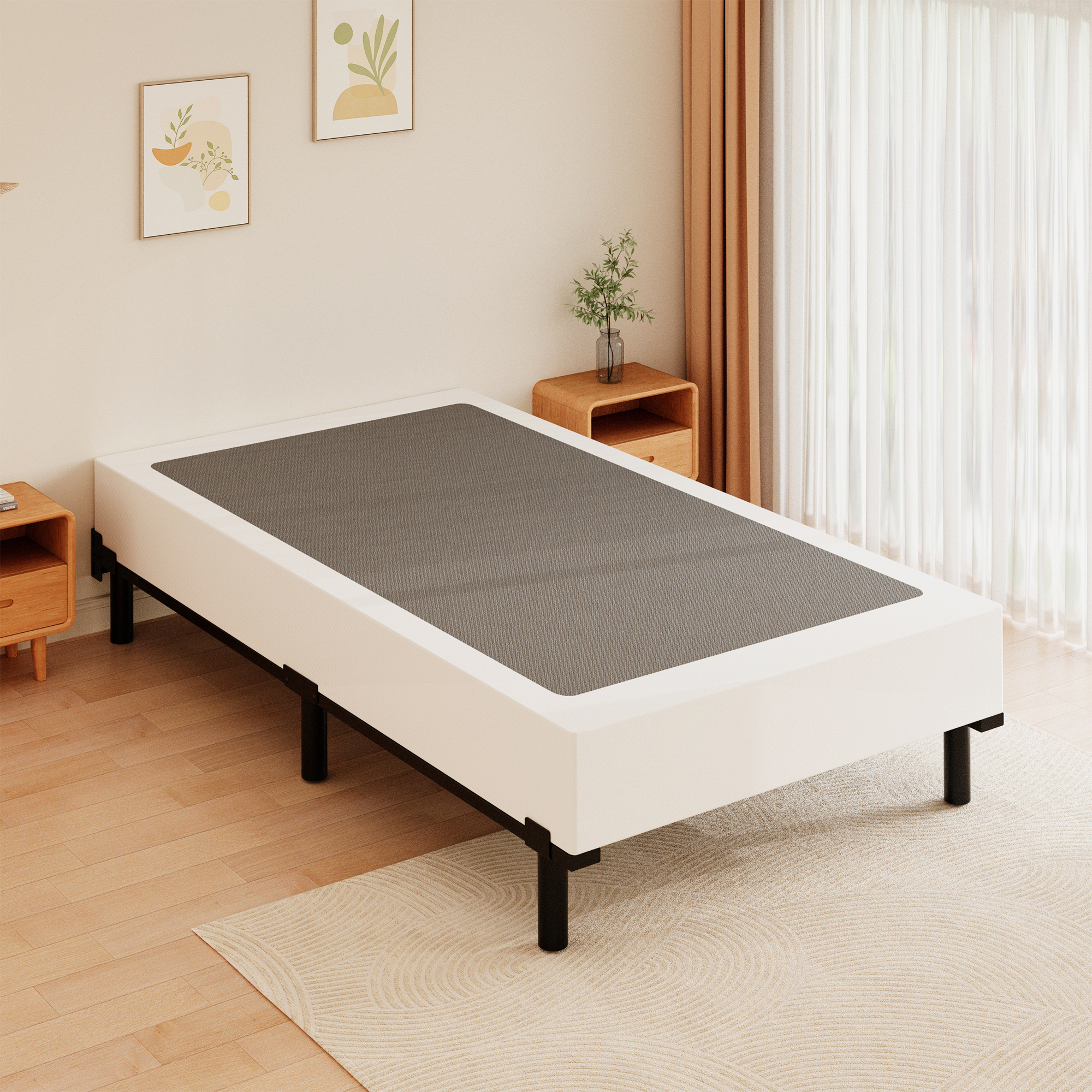 Roomdiary 7" Bed Frames for Box Spring, Heavy Duty Low Profile Metal Bed Base, Easy Assembly, Black