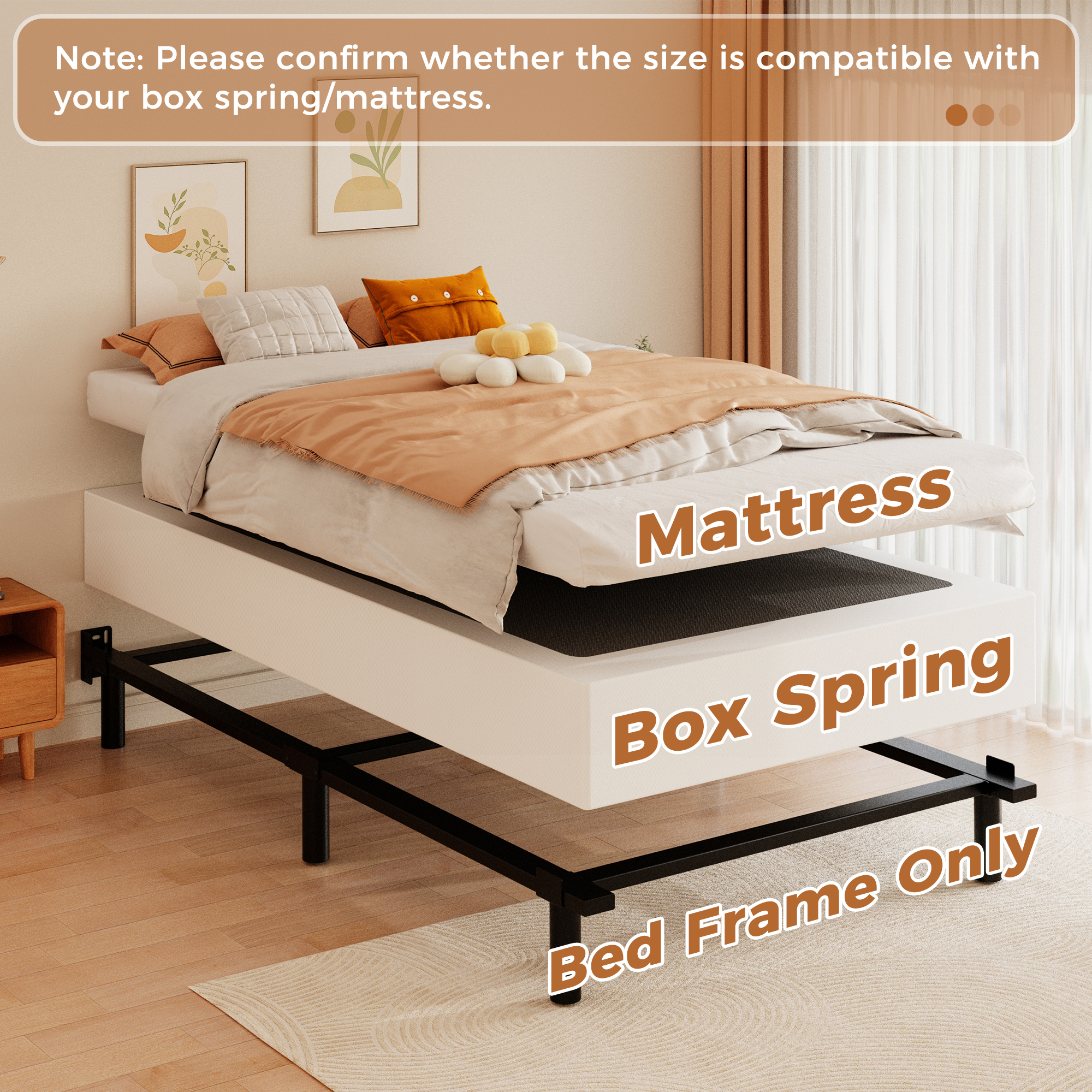 Roomdiary 7" Bed Frames for Box Spring, Heavy Duty Low Profile Metal Bed Base, Easy Assembly, Black