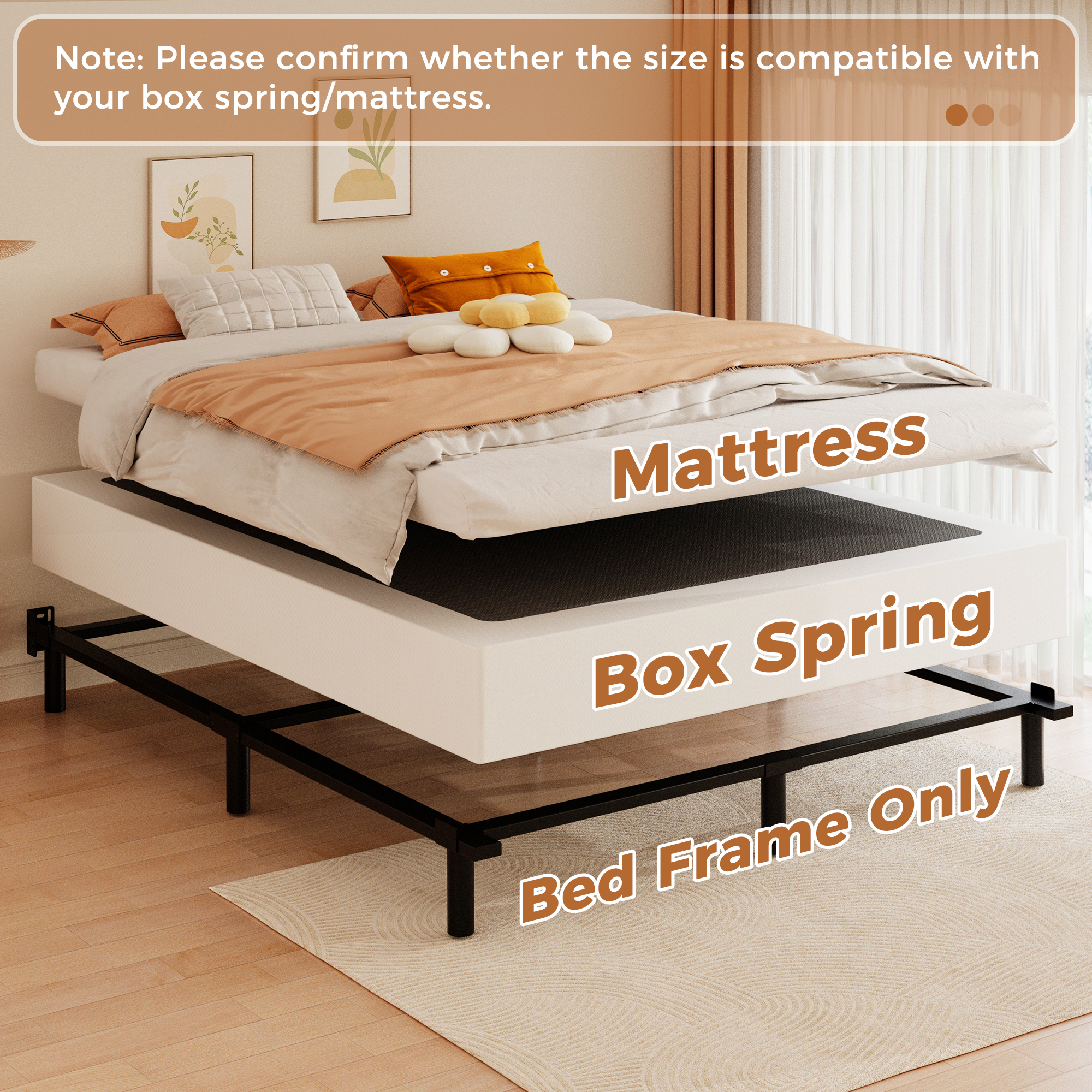 Roomdiary 7" Bed Frames for Box Spring, Heavy Duty Low Profile Metal Bed Base, Easy Assembly, Black