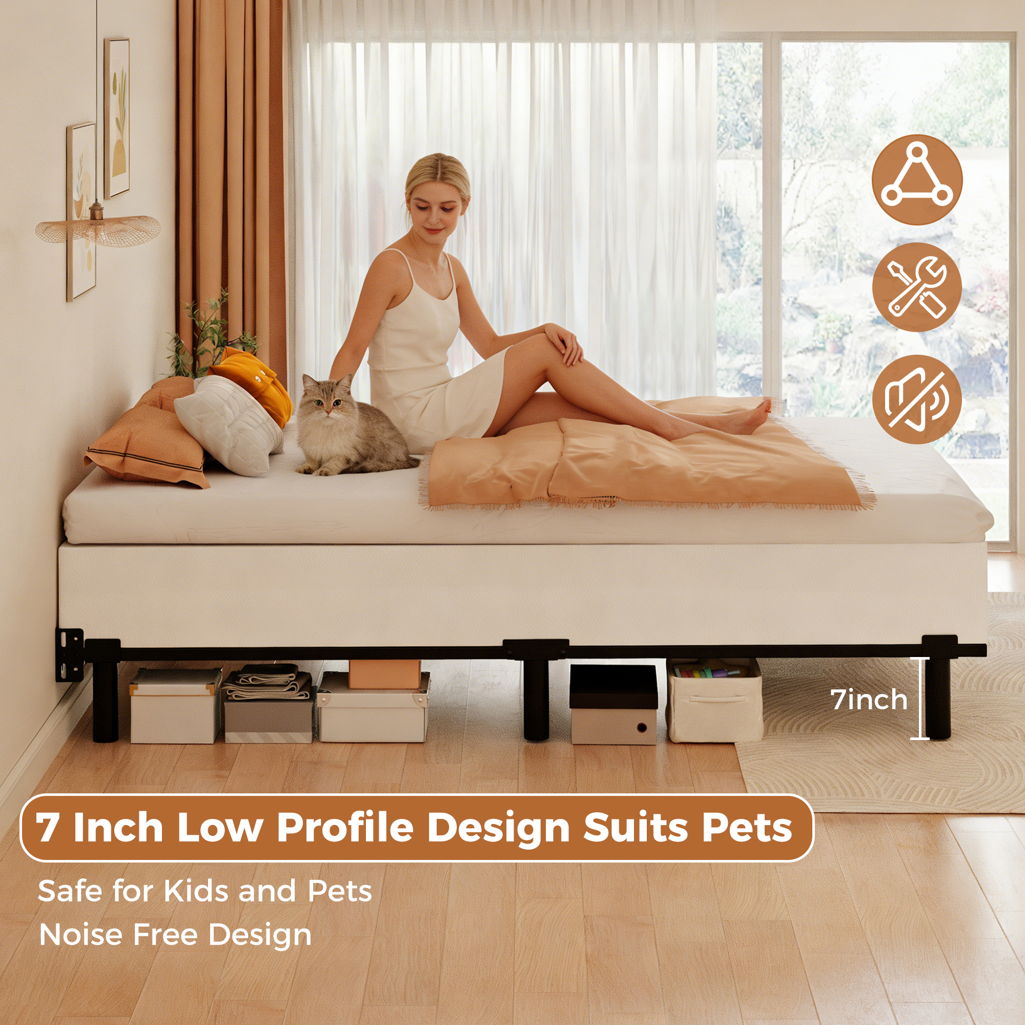 Roomdiary 7" Bed Frames for Box Spring, Heavy Duty Low Profile Metal Bed Base, Easy Assembly, Black