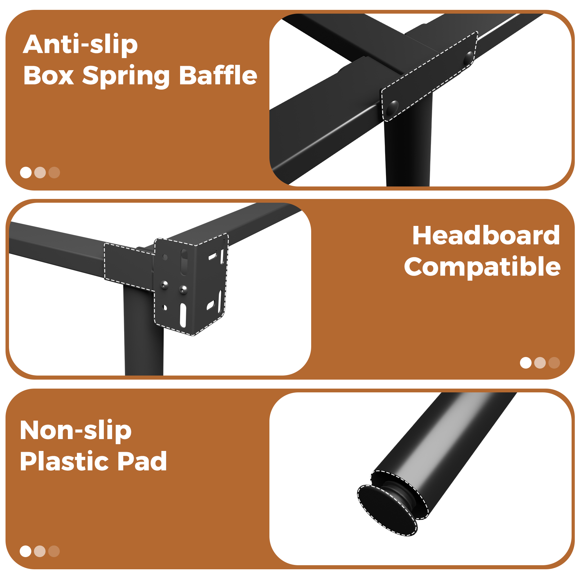 Roomdiary 7" Bed Frames for Box Spring, Heavy Duty Low Profile Metal Bed Base, Easy Assembly, Black