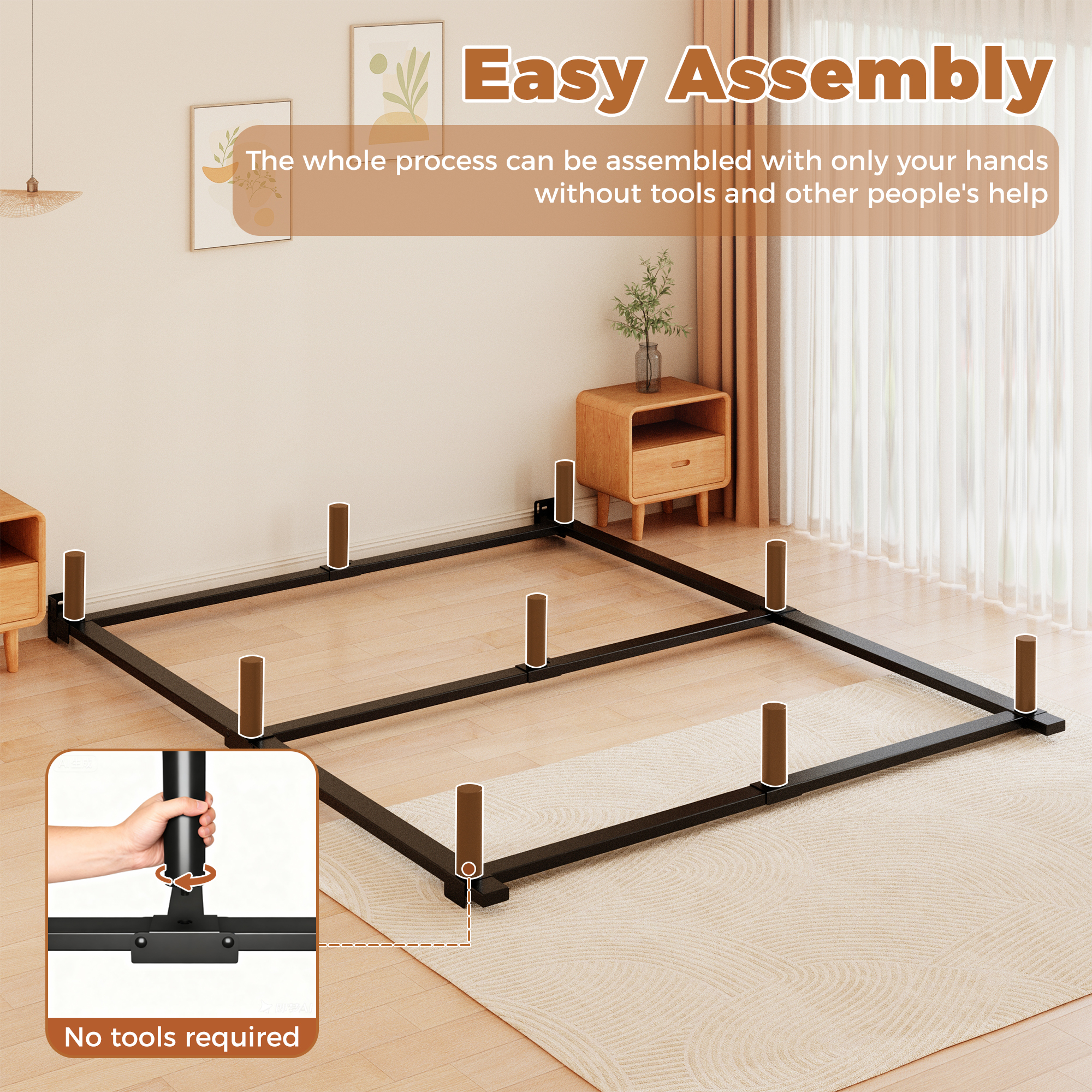 Roomdiary 7" Bed Frames for Box Spring, Heavy Duty Low Profile Metal Bed Base, Easy Assembly, Black