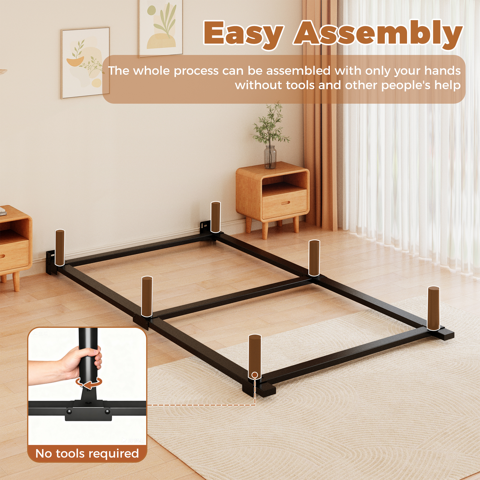 Roomdiary 7" Bed Frames for Box Spring, Heavy Duty Low Profile Metal Bed Base, Easy Assembly, Black