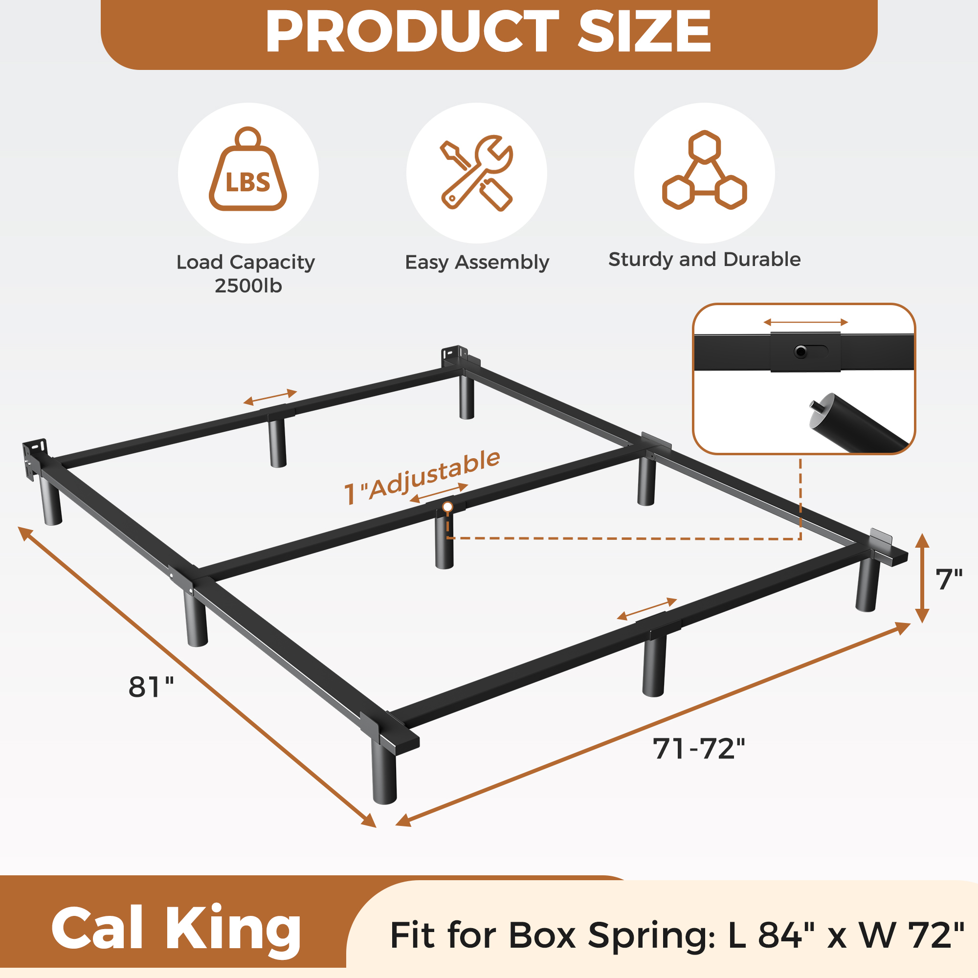 Roomdiary 7" Bed Frames for Box Spring, Heavy Duty Low Profile Metal Bed Base, Easy Assembly, Black