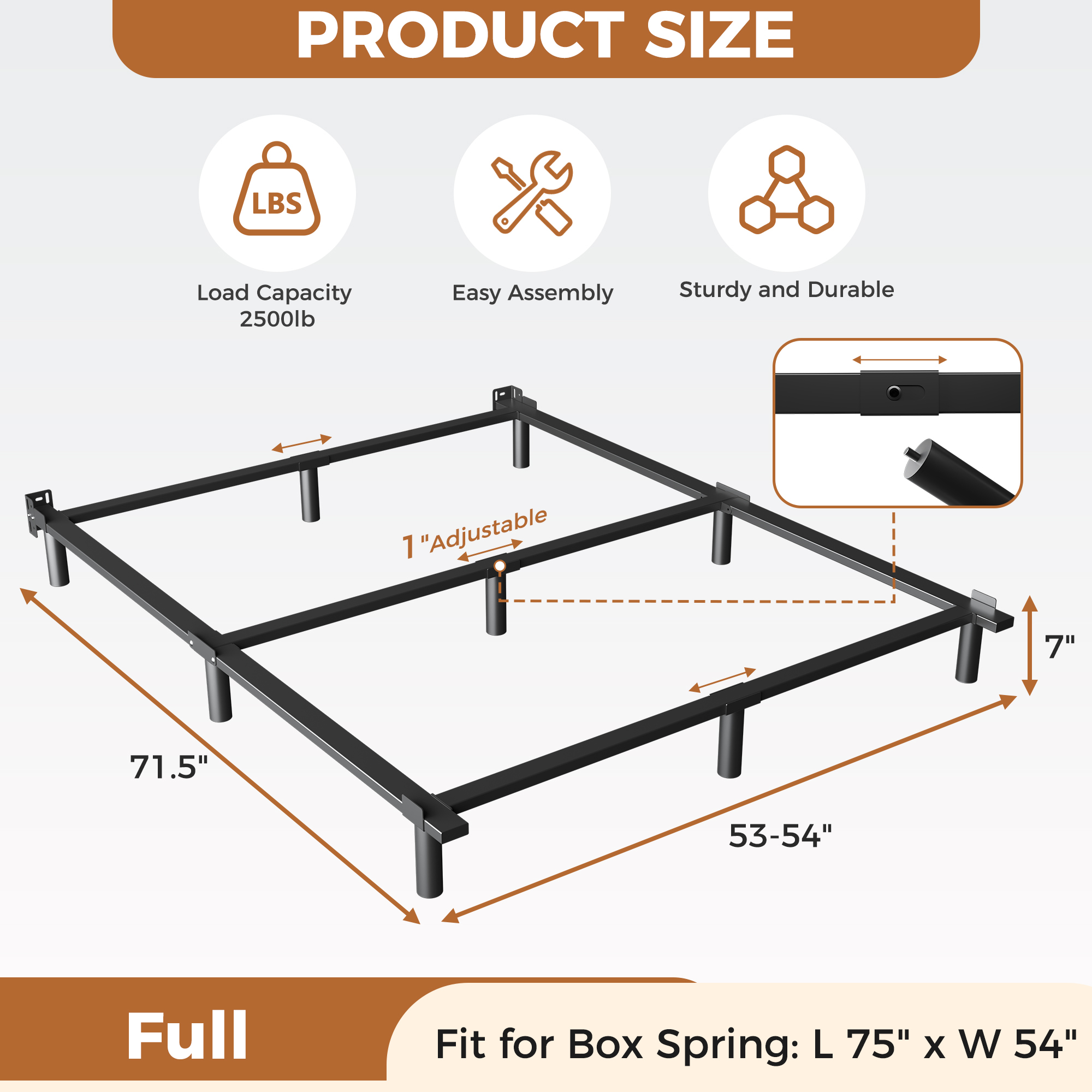 Roomdiary 7" Bed Frames for Box Spring, Heavy Duty Low Profile Metal Bed Base, Easy Assembly, Black