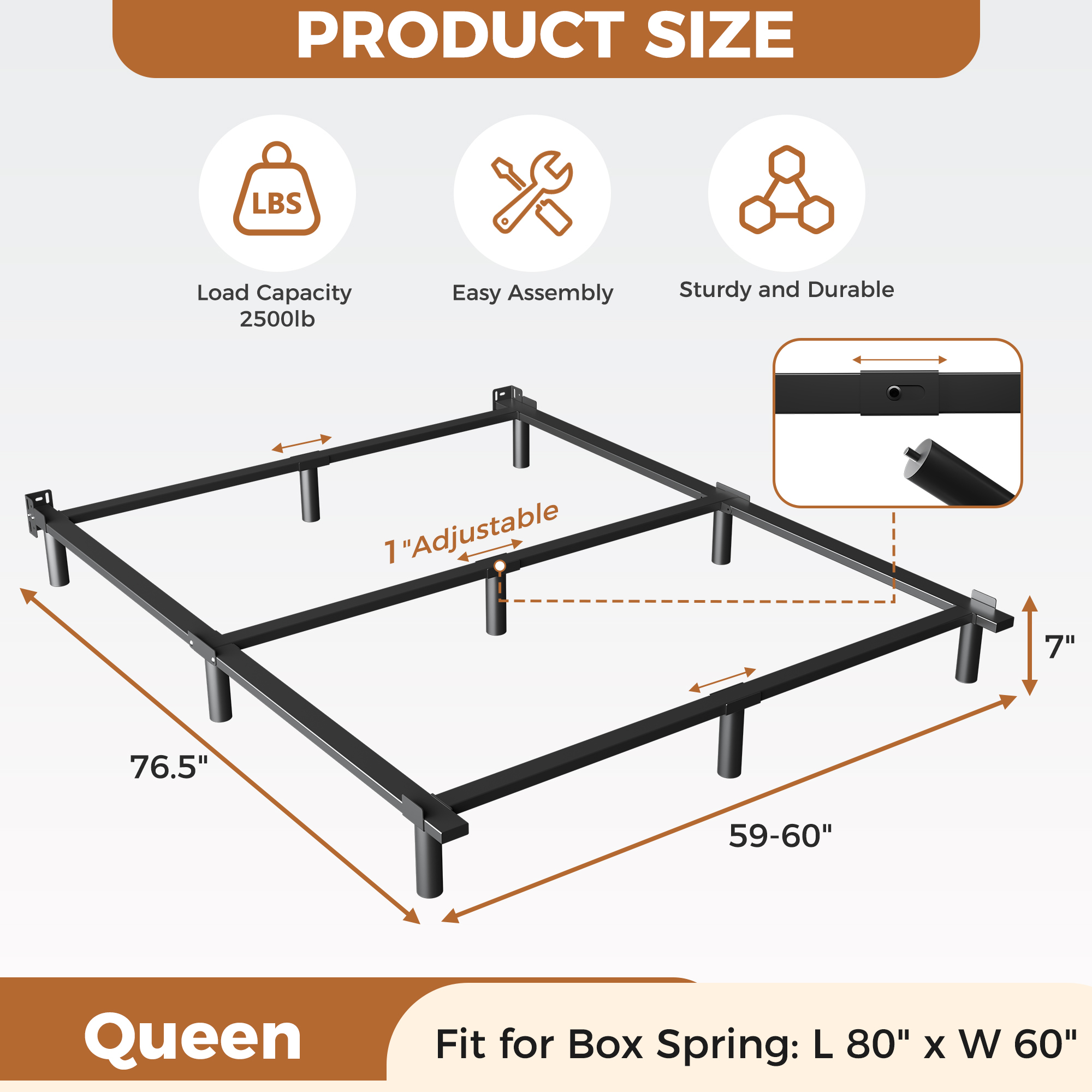 Roomdiary 7" Bed Frames for Box Spring, Heavy Duty Low Profile Metal Bed Base, Easy Assembly, Black