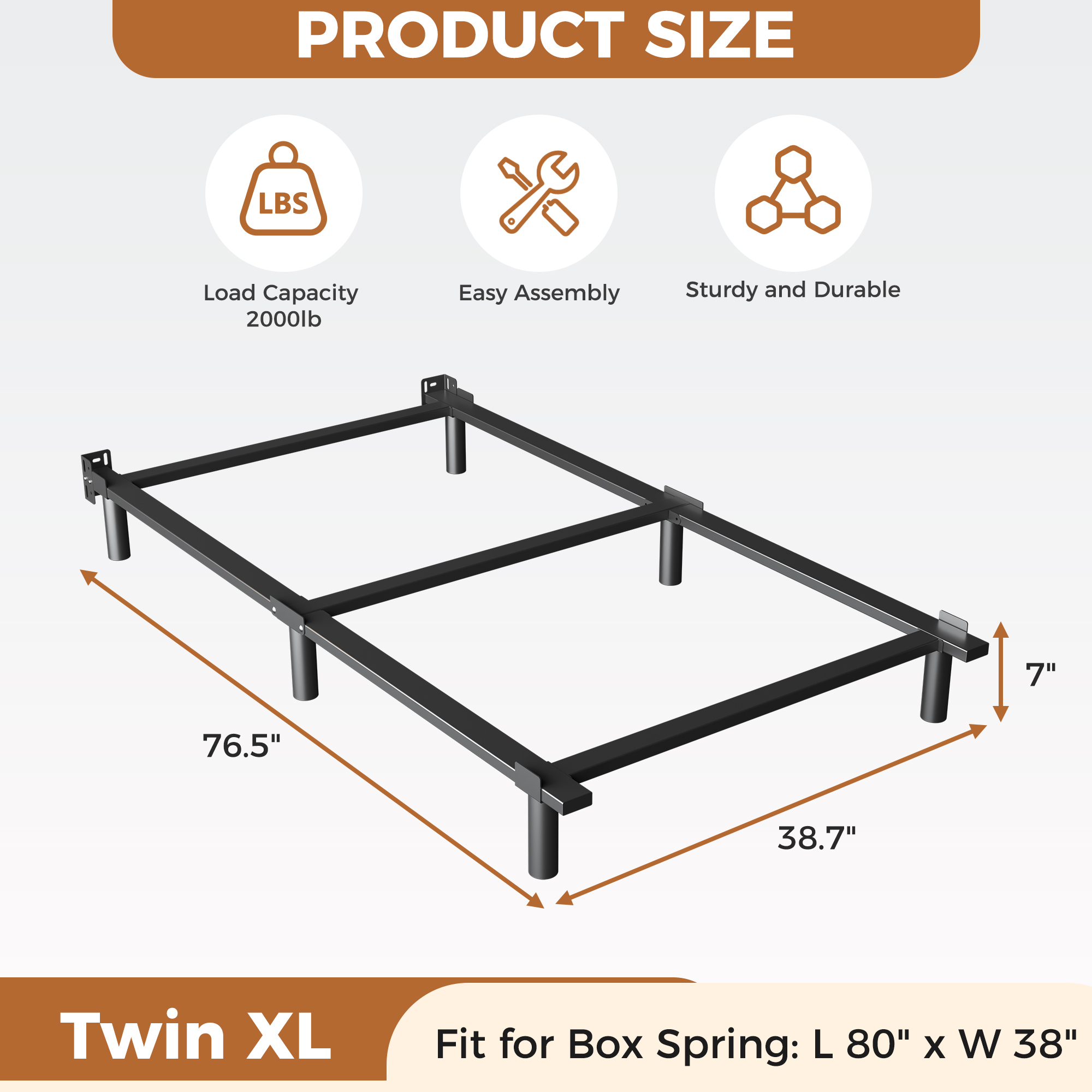 Roomdiary 7" Bed Frames for Box Spring, Heavy Duty Low Profile Metal Bed Base, Easy Assembly, Black