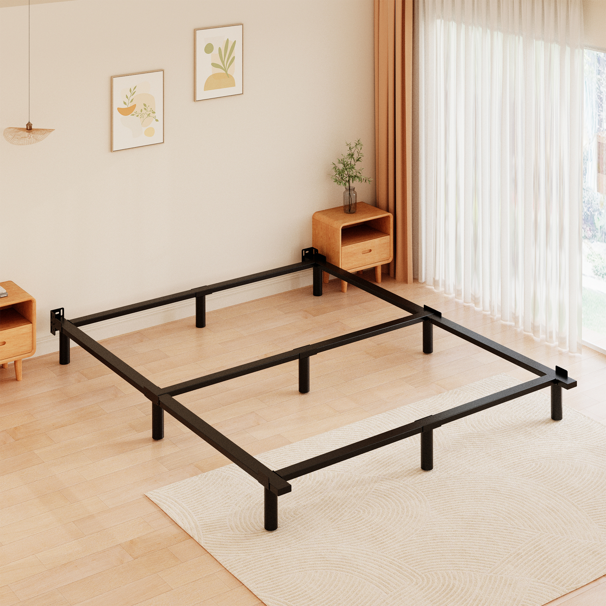 Roomdiary 7" Bed Frames for Box Spring, Heavy Duty Low Profile Metal Bed Base, Easy Assembly, Black