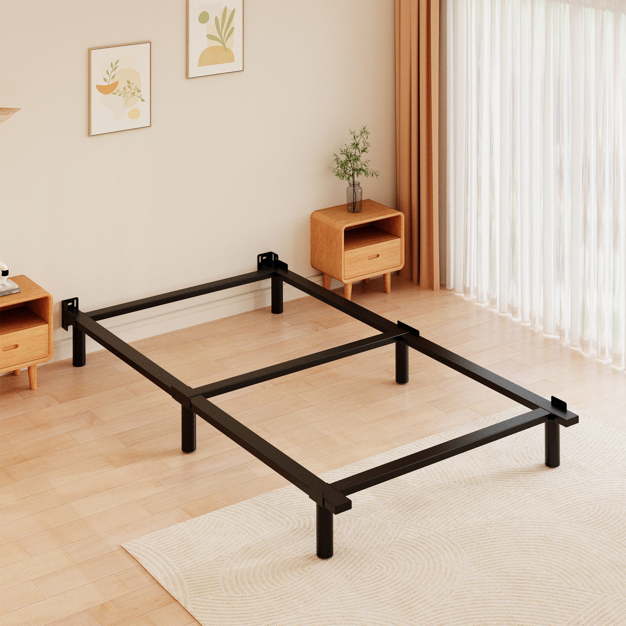 Roomdiary 7" Bed Frames for Box Spring, Heavy Duty Low Profile Metal Bed Base, Easy Assembly, Black