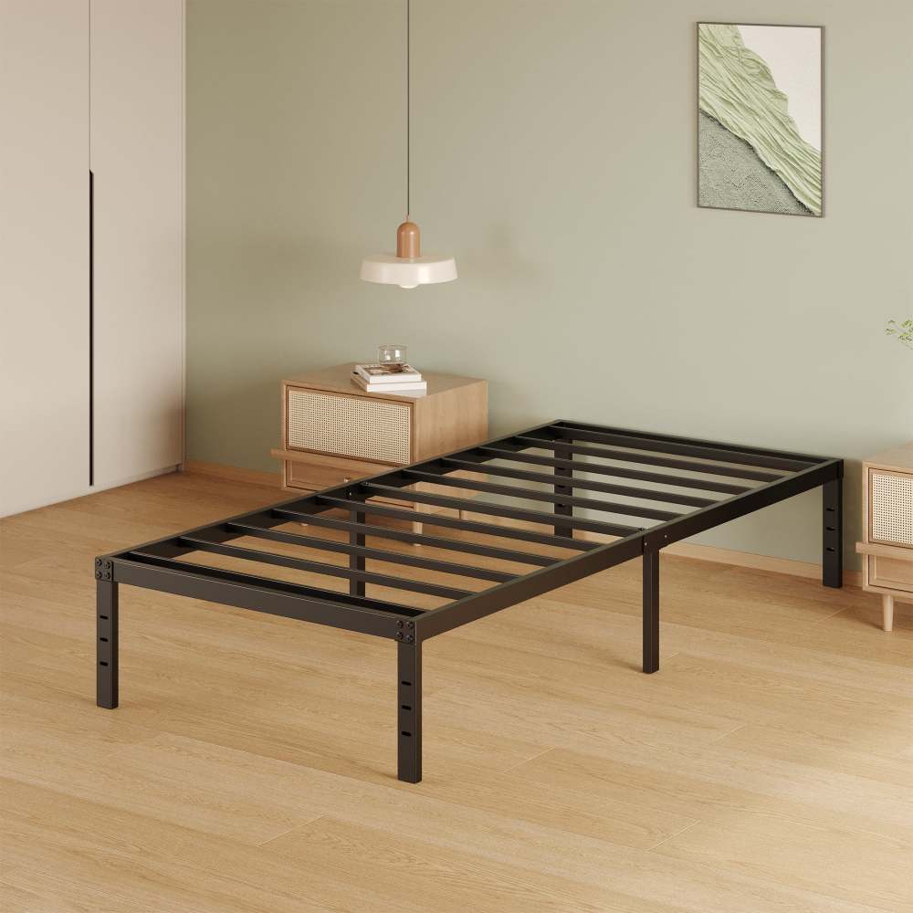 Napcenter 14" Twin Size Bed Frame, No Box Spring Needed, Metal Platform, Noise Free, Easy Assembly, Black
