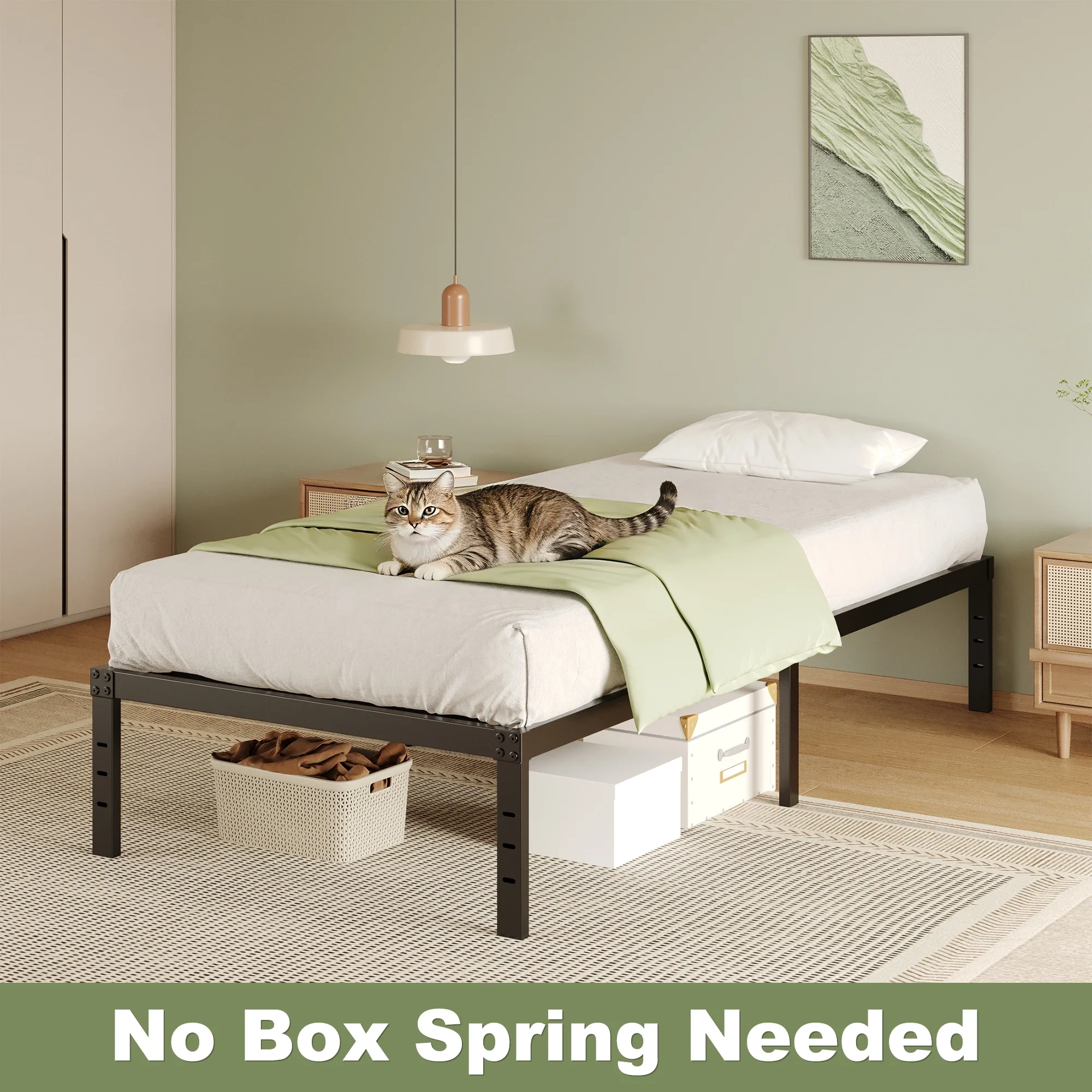 Napcenter 14" Twin Size Bed Frame, No Box Spring Needed, Metal Platform, Noise Free, Easy Assembly, Black