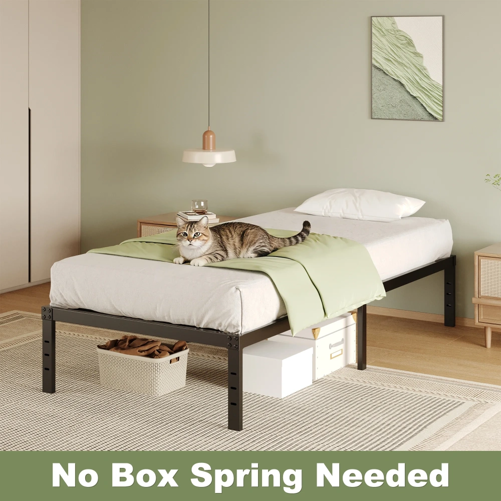 Napcenter 14" Twin Size Bed Frame, No Box Spring Needed, Metal Platform, Noise Free, Easy Assembly, Black