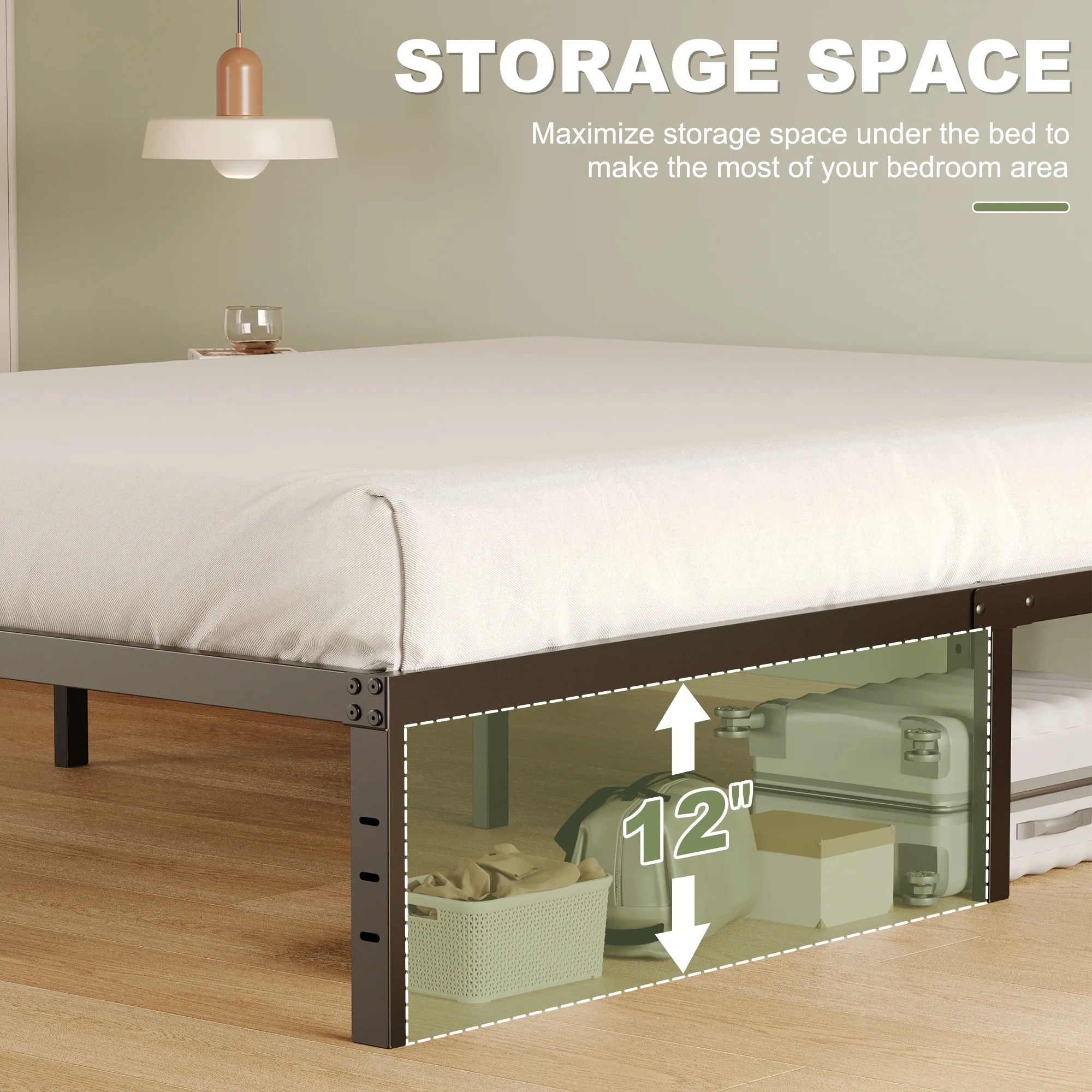 Napcenter 14" Twin Size Bed Frame, No Box Spring Needed, Metal Platform, Noise Free, Easy Assembly, Black
