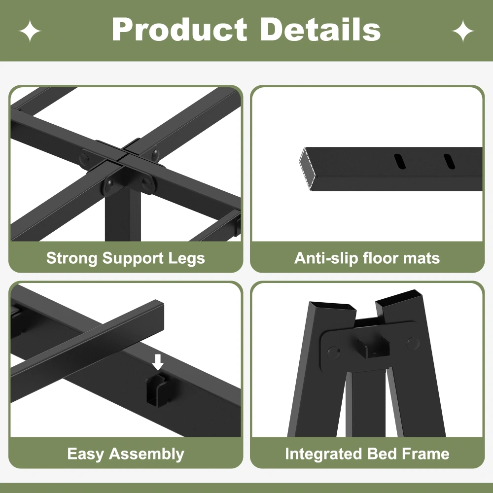 Napcenter 14" Twin Size Bed Frame, No Box Spring Needed, Metal Platform, Noise Free, Easy Assembly, Black