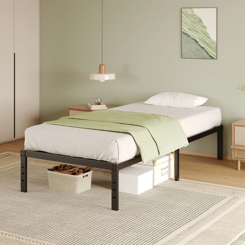 Napcenter 14" Twin Size Bed Frame, No Box Spring Needed, Metal Platform, Noise Free, Easy Assembly, Black