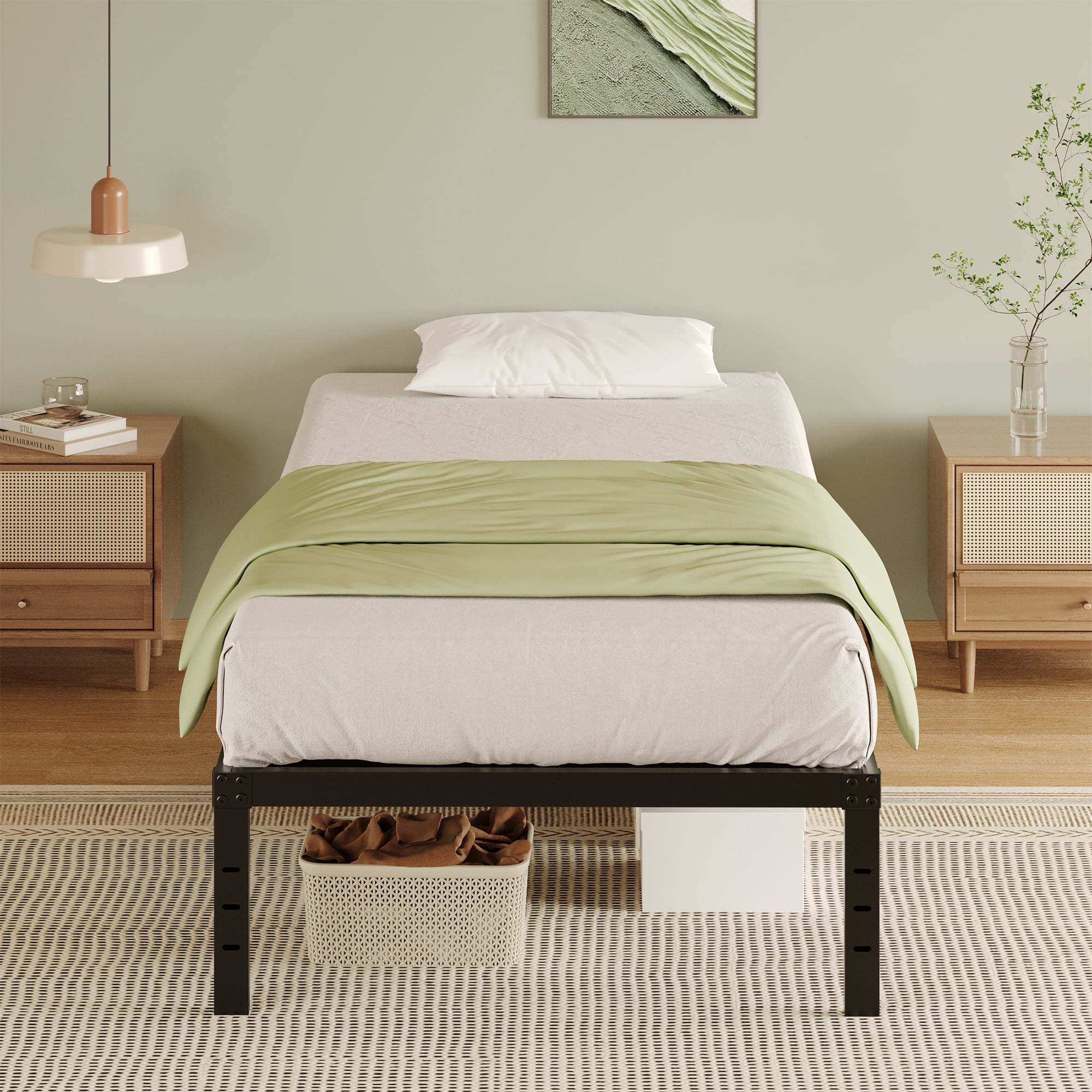 Napcenter 14" Twin Size Bed Frame, No Box Spring Needed, Metal Platform, Noise Free, Easy Assembly, Black