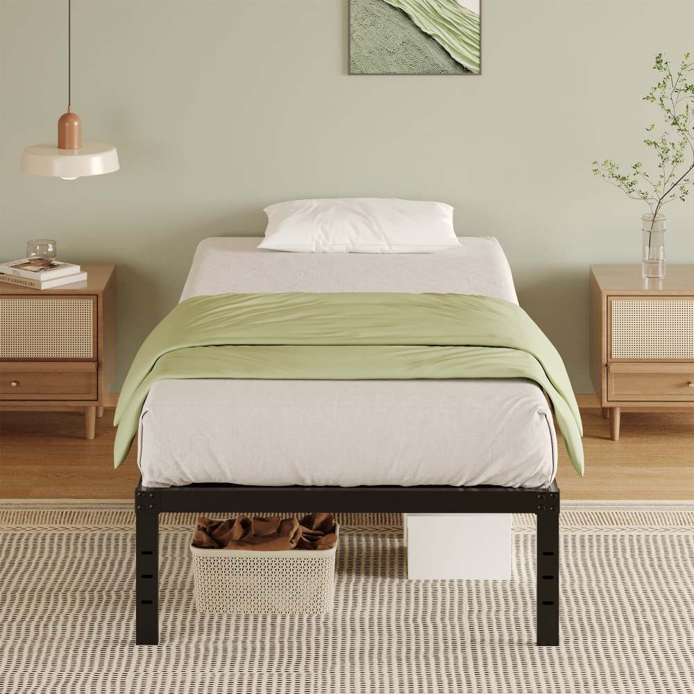 Napcenter 14" Twin Size Bed Frame, No Box Spring Needed, Metal Platform, Noise Free, Easy Assembly, Black
