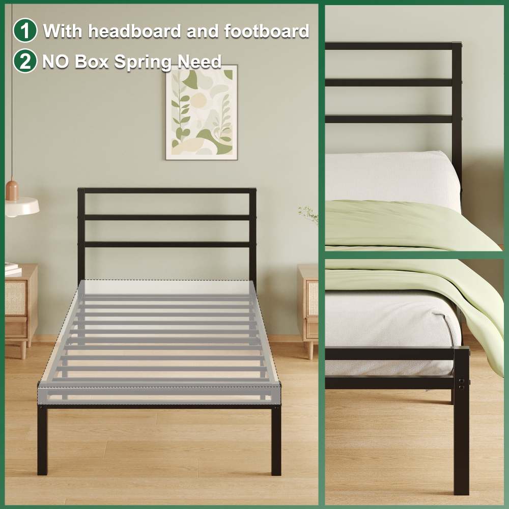 Napcenter 12 inch Twin XL Bed Frame Platform with Headboard and Footboard, Heavy Duty, No Box Spring Needed, Easy Assembly, Black