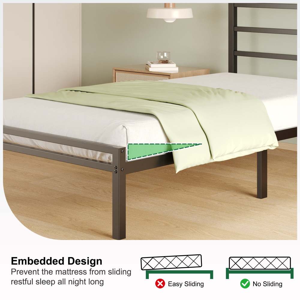 Napcenter 12 inch Twin XL Bed Frame Platform with Headboard and Footboard, Heavy Duty, No Box Spring Needed, Easy Assembly, Black