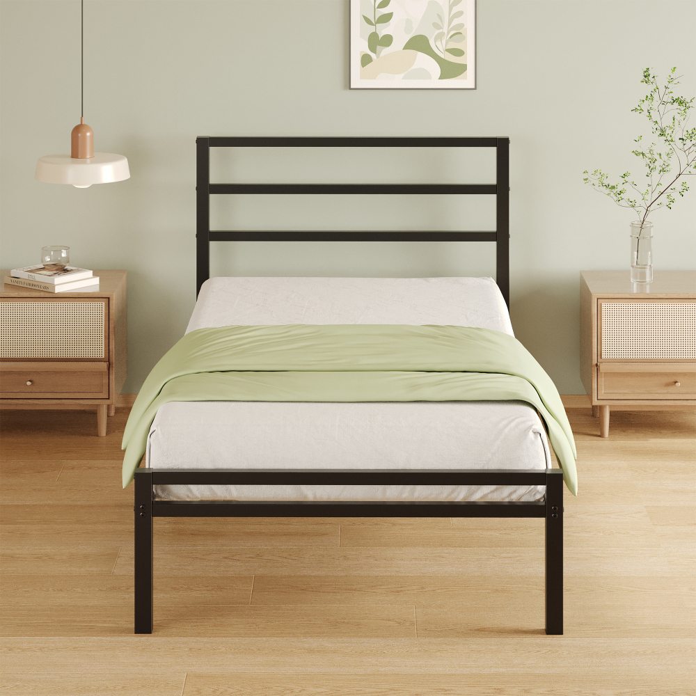 Napcenter 12 inch Bed Frame Platform with Headboard and Footboard, Heavy Duty, No Box Spring Needed, Easy Assembly, Black