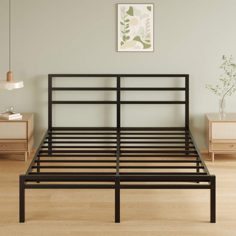 Napcenter 12 inch Bed Frame Platform with Headboard and Footboard, Heavy Duty, No Box Spring Needed, Easy Assembly, Black