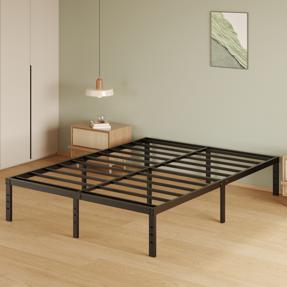 Napcenter 14" Size Bed Frame, No Box Spring Needed, Metal Platform, Noise Free, Easy Assembly, Black