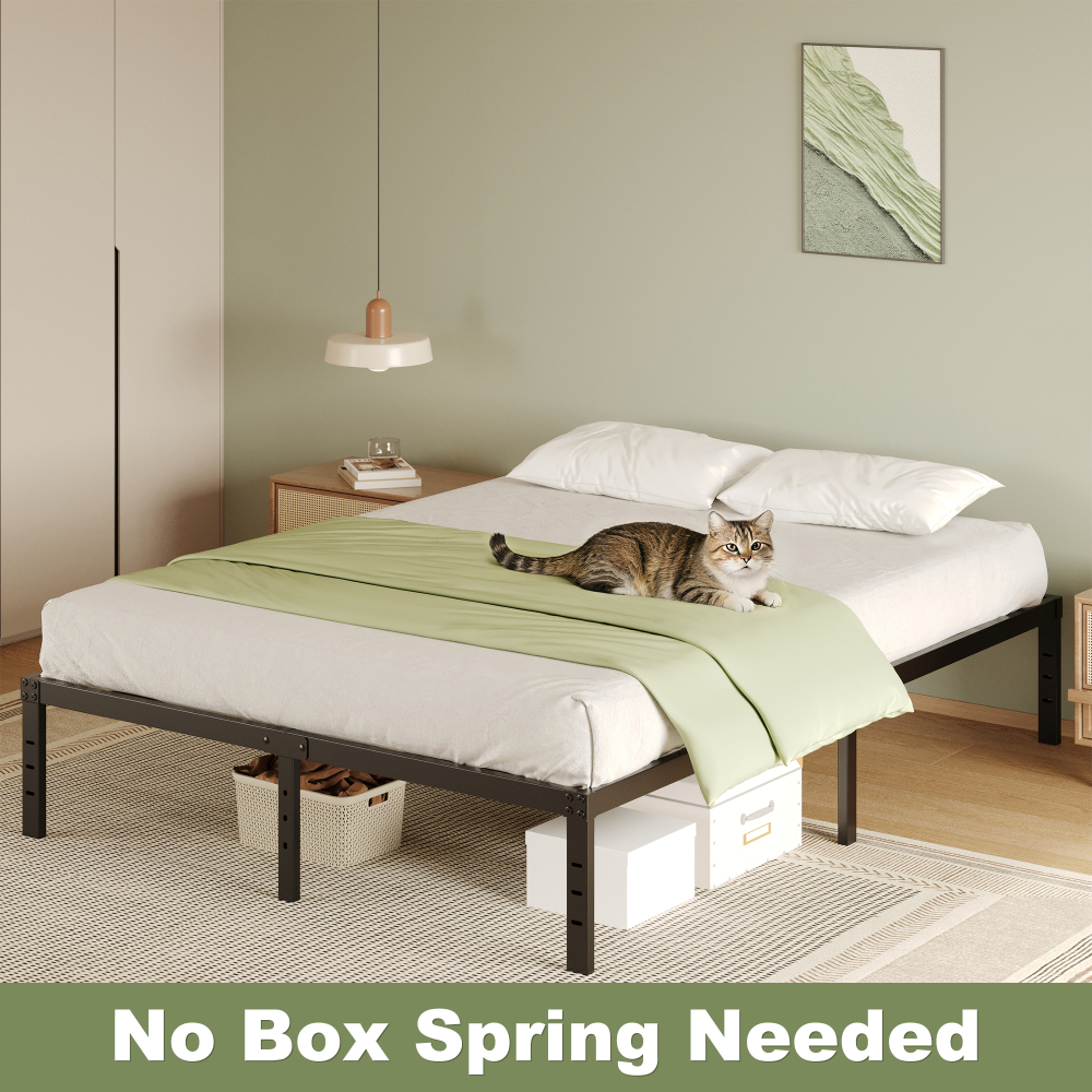 Napcenter 14" Size Bed Frame, No Box Spring Needed, Metal Platform, Noise Free, Easy Assembly, Black