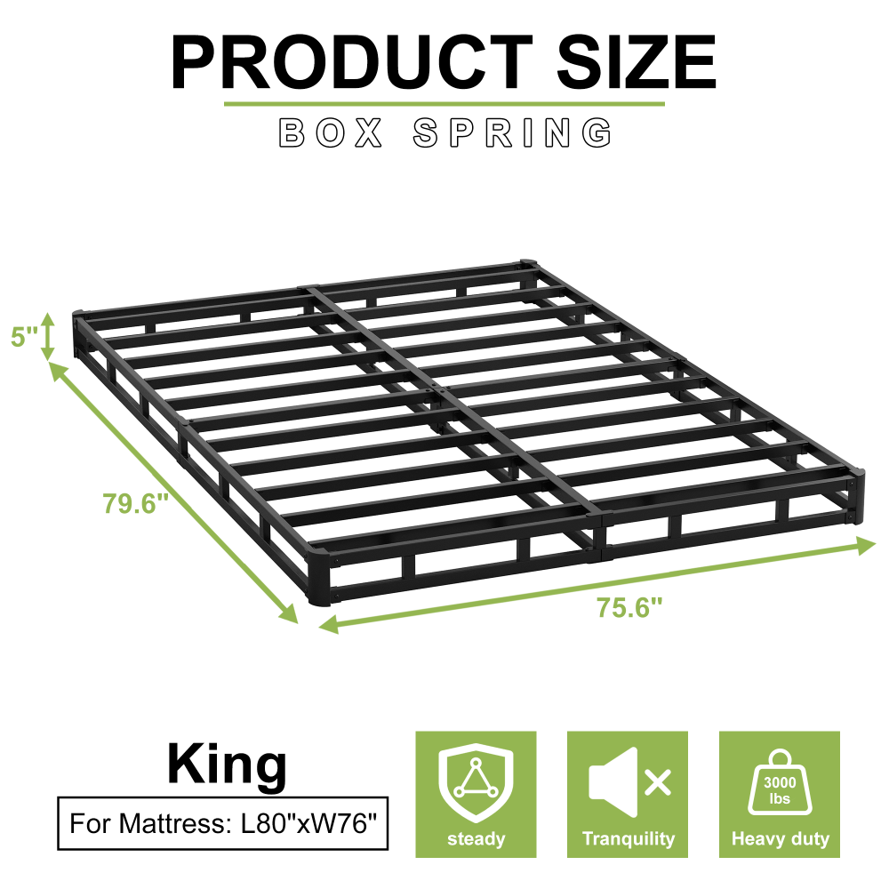 Napcenter 5 inch Box Spring, Mattress Foundation, Heavy Duty Metal, Included Fabric Cover, Noise Free, Easy Assembly