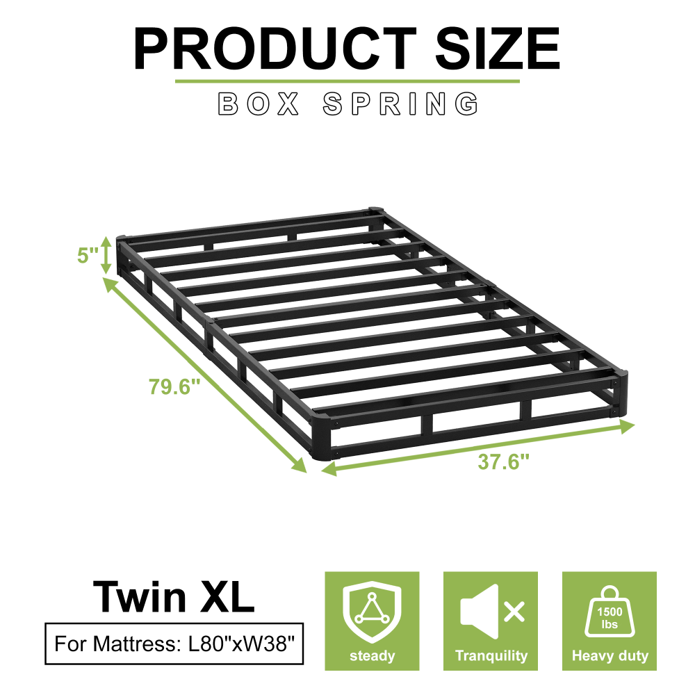 Napcenter 5 inch Box Spring, Mattress Foundation, Heavy Duty Metal, Included Fabric Cover, Noise Free, Easy Assembly