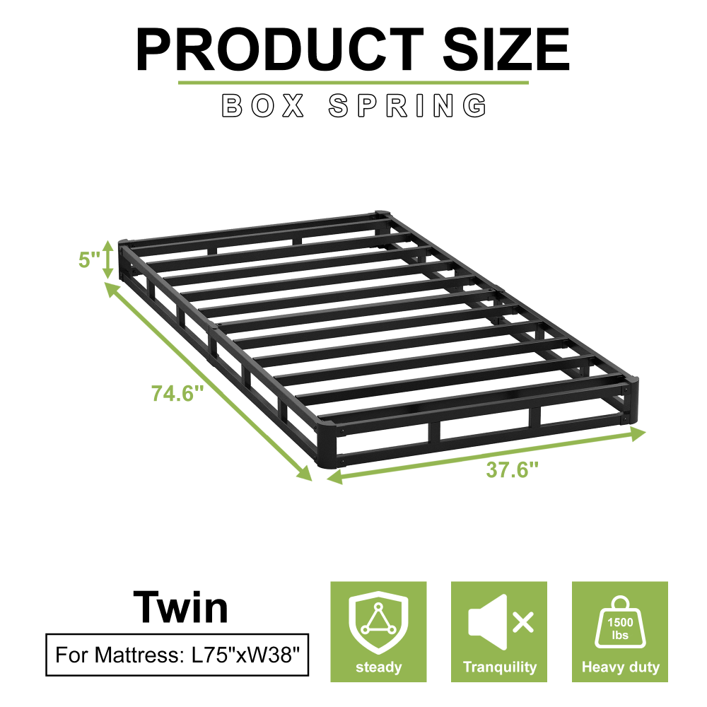 Napcenter 5 inch Box Spring, Mattress Foundation, Heavy Duty Metal, Included Fabric Cover, Noise Free, Easy Assembly