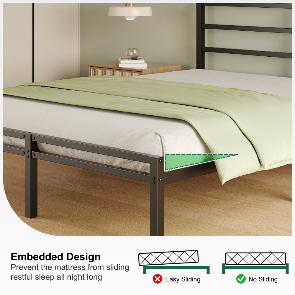 Napcenter 12 inch Bed Frame Platform with Headboard and Footboard, Heavy Duty, No Box Spring Needed, Easy Assembly, Black