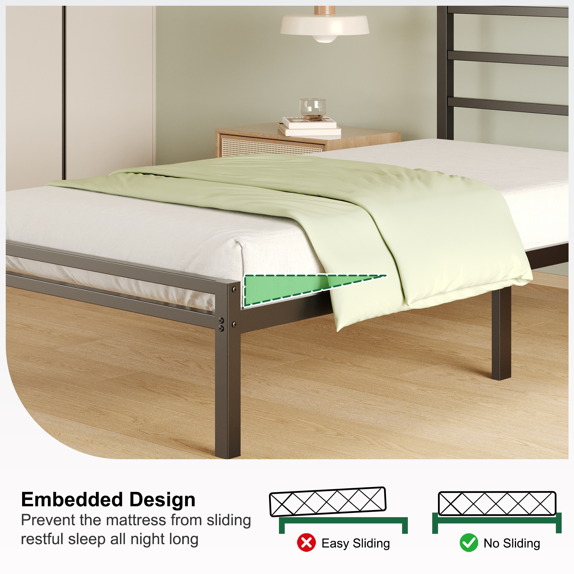 Napcenter 12 inch Bed Frame Platform with Headboard and Footboard, Heavy Duty, No Box Spring Needed, Easy Assembly, Black