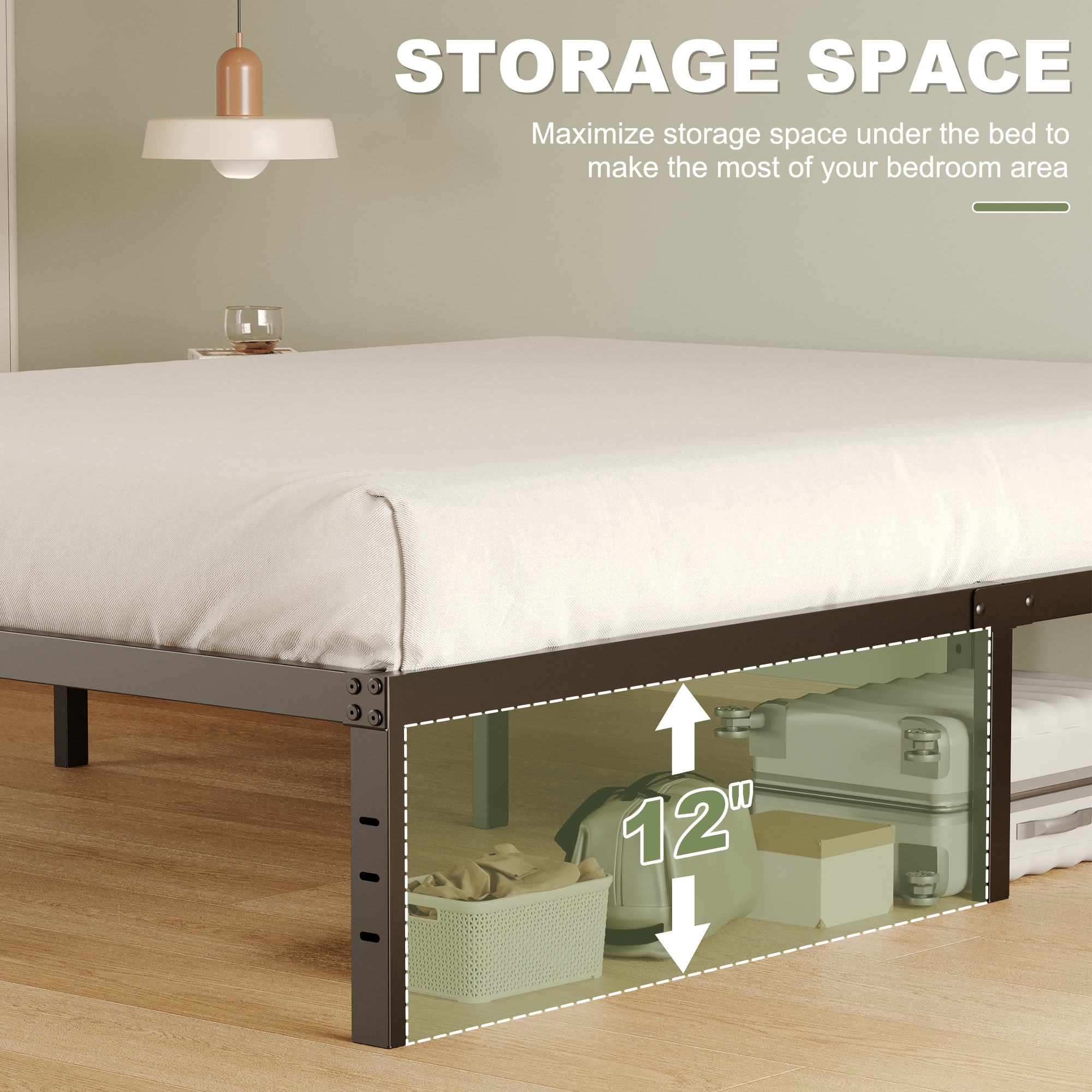 Napcenter 14" Size Bed Frame, No Box Spring Needed, Metal Platform, Noise Free, Easy Assembly, Black