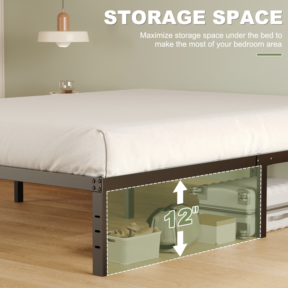 Napcenter 14" Size Bed Frame, No Box Spring Needed, Metal Platform, Noise Free, Easy Assembly, Black