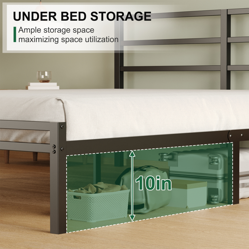 Napcenter 12 inch Bed Frame Platform with Headboard and Footboard, Heavy Duty, No Box Spring Needed, Easy Assembly, Black