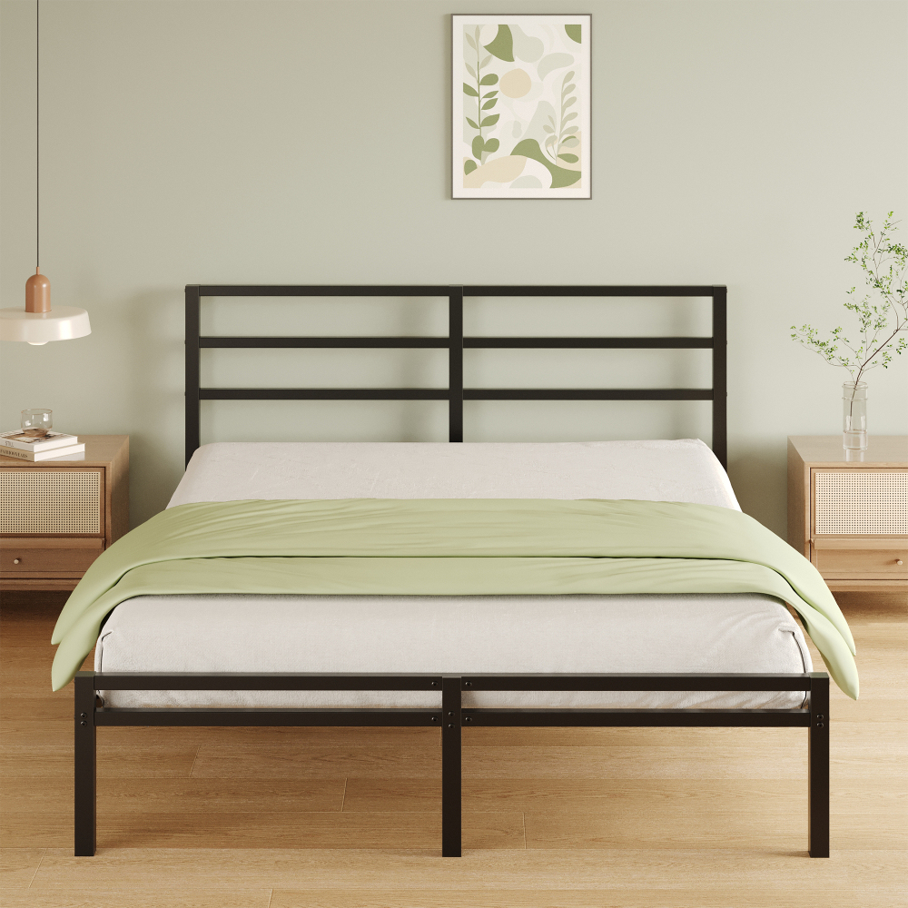 Napcenter 12 inch Bed Frame Platform with Headboard and Footboard, Heavy Duty, No Box Spring Needed, Easy Assembly, Black
