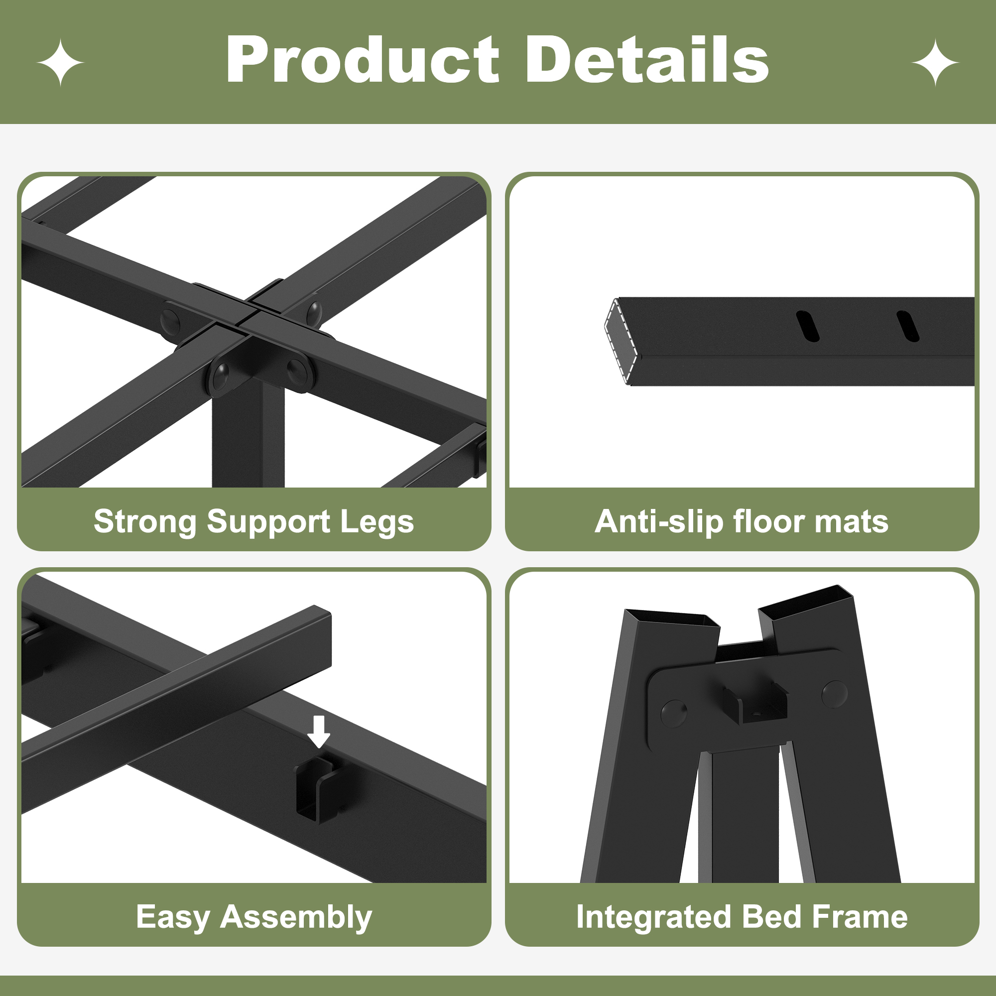 Napcenter 14" Size Bed Frame, No Box Spring Needed, Metal Platform, Noise Free, Easy Assembly, Black