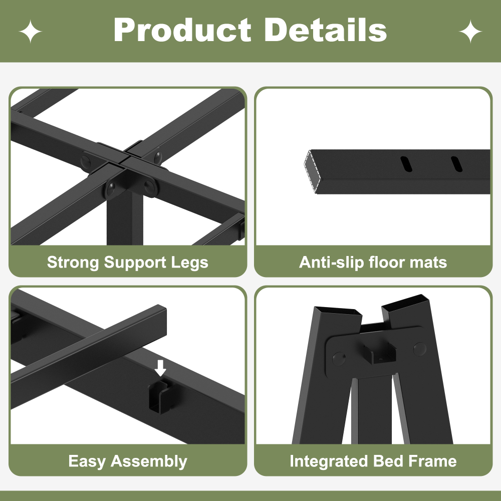 Napcenter 14" Size Bed Frame, No Box Spring Needed, Metal Platform, Noise Free, Easy Assembly, Black