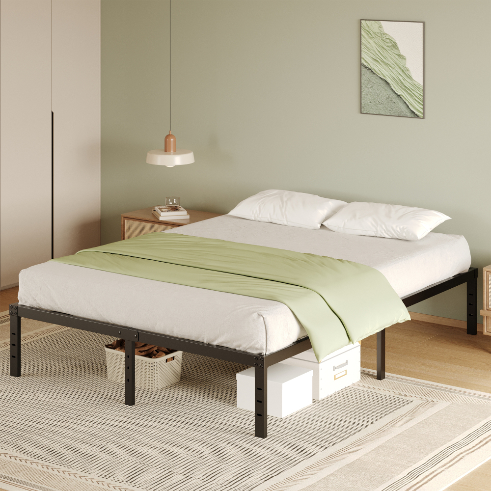 Napcenter 14" Size Bed Frame, No Box Spring Needed, Metal Platform, Noise Free, Easy Assembly, Black