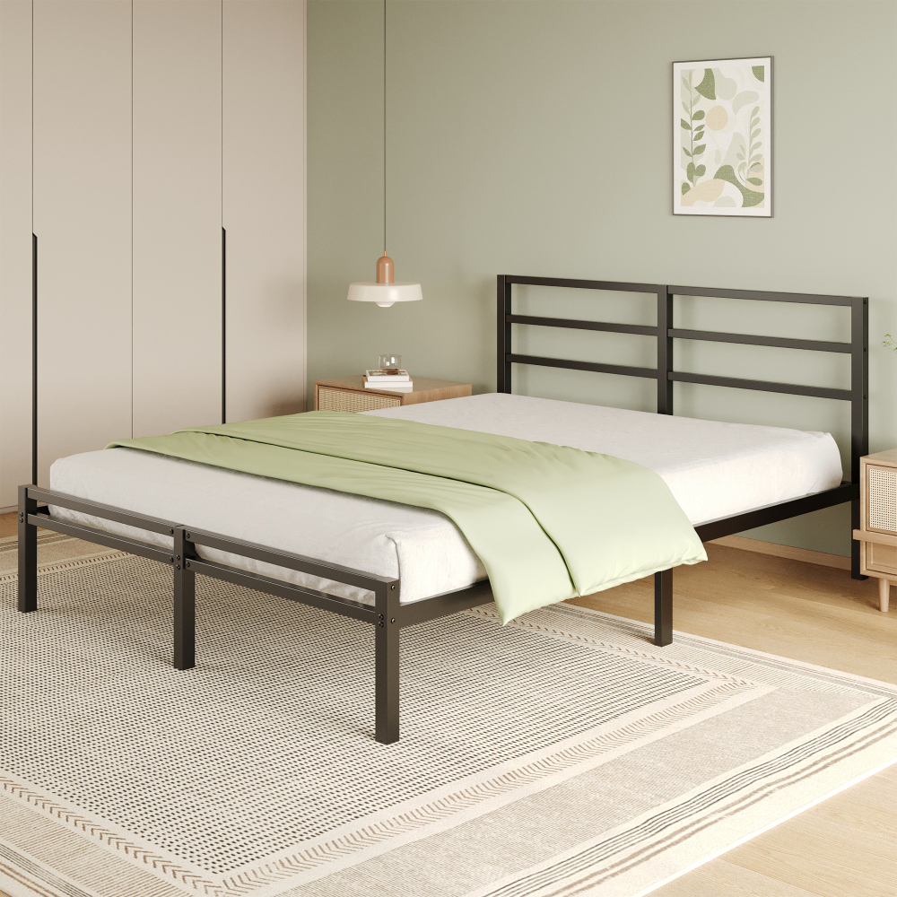 Napcenter 12 inch Bed Frame Platform with Headboard and Footboard, Heavy Duty, No Box Spring Needed, Easy Assembly, Black