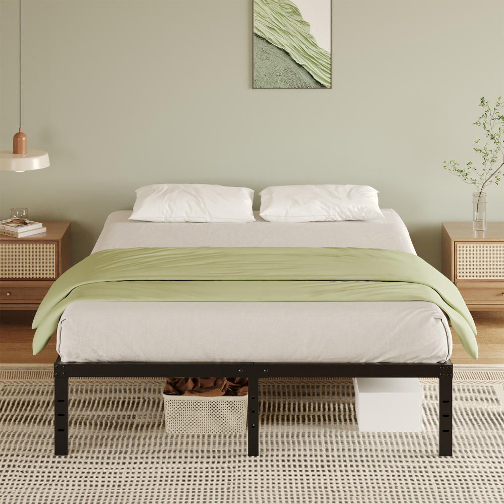 Napcenter 14" Size Bed Frame, No Box Spring Needed, Metal Platform, Noise Free, Easy Assembly, Black