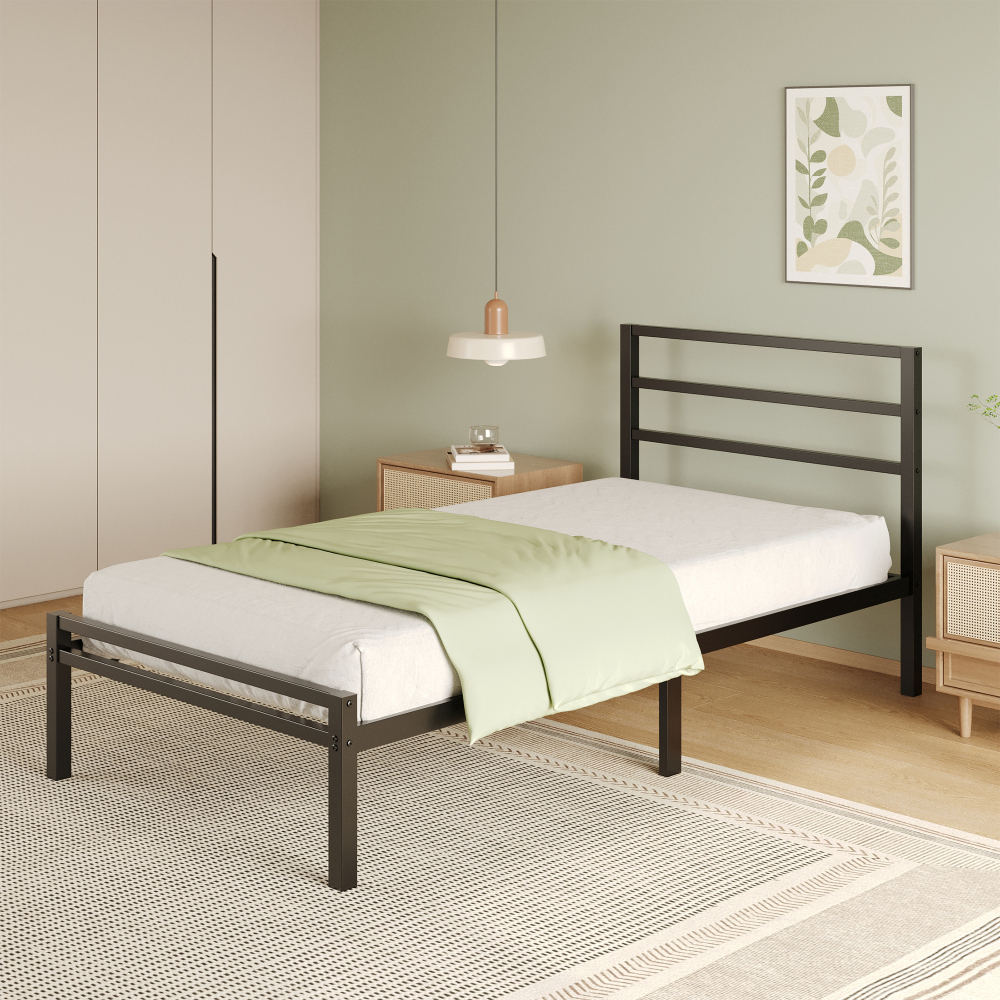 Napcenter 12 inch Bed Frame Platform with Headboard and Footboard, Heavy Duty, No Box Spring Needed, Easy Assembly, Black