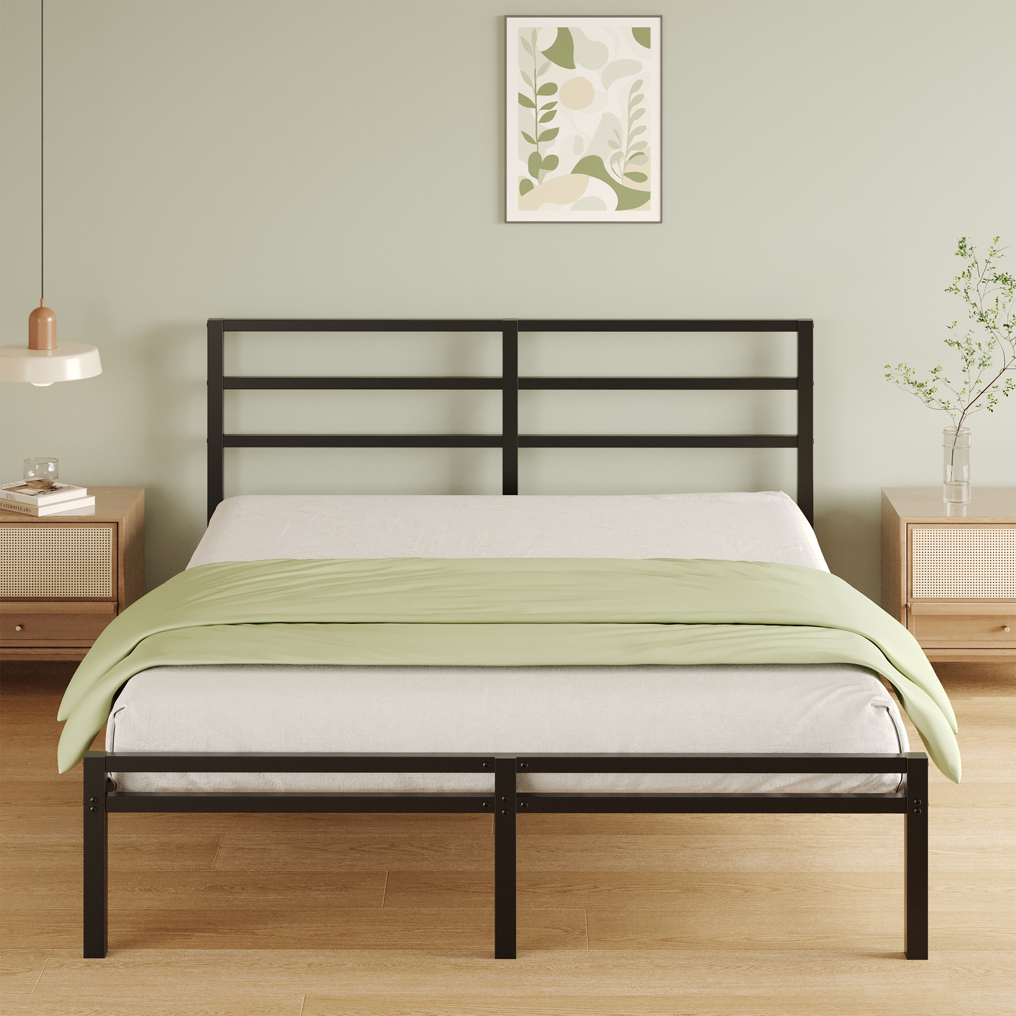 Napcenter 12 inch Bed Frame Platform with Headboard and Footboard, Heavy Duty, No Box Spring Needed, Easy Assembly, Black