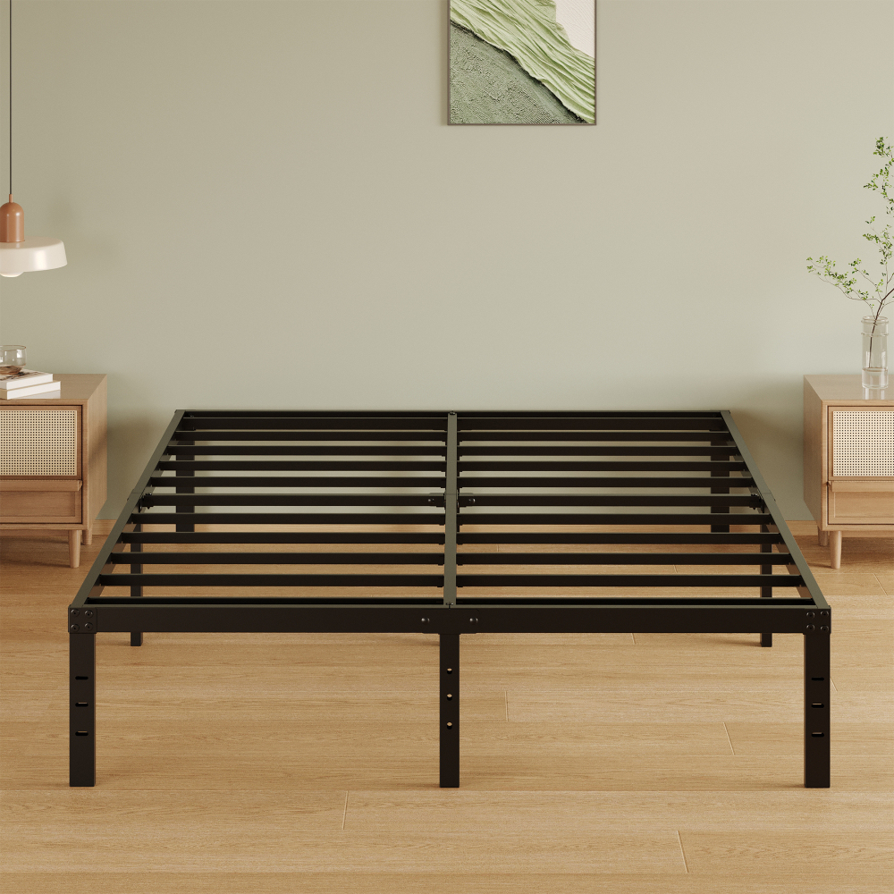 Napcenter 14" Size Bed Frame, No Box Spring Needed, Metal Platform, Noise Free, Easy Assembly, Black