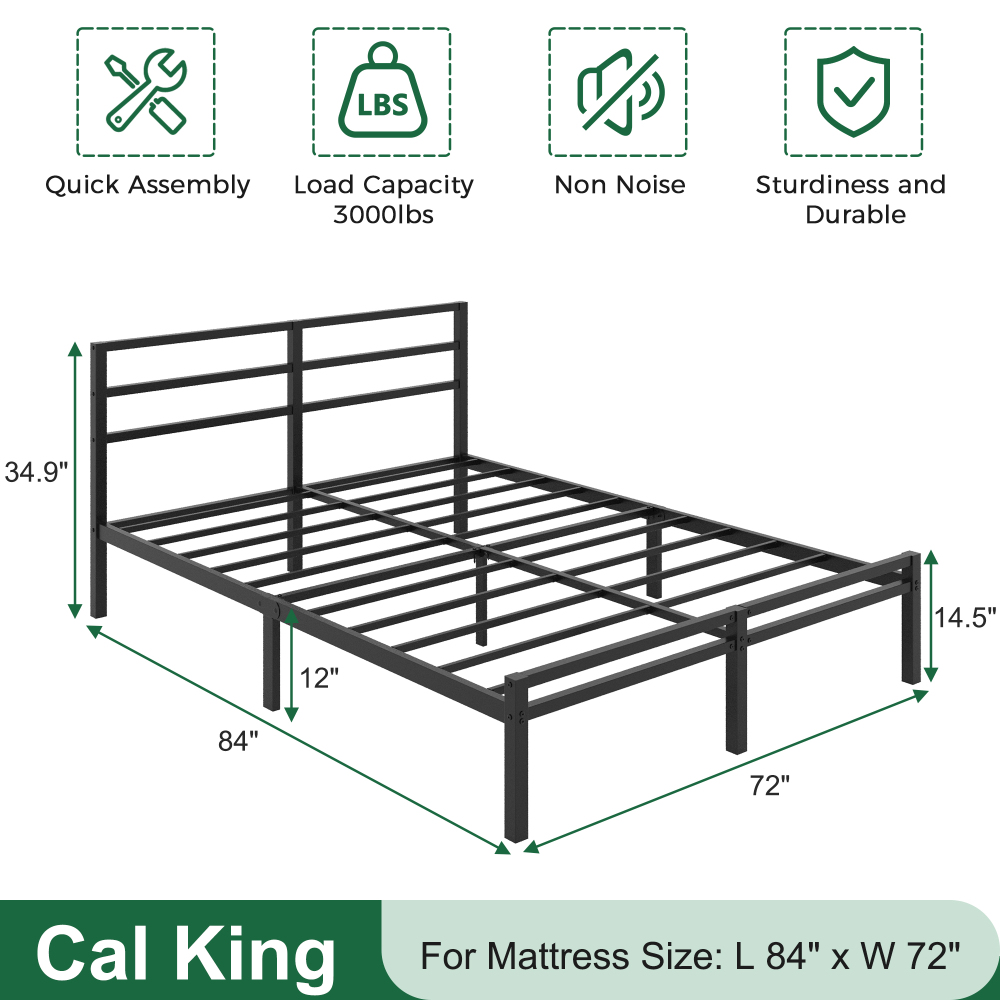 Napcenter 12 inch Bed Frame Platform with Headboard and Footboard, Heavy Duty, No Box Spring Needed, Easy Assembly, Black