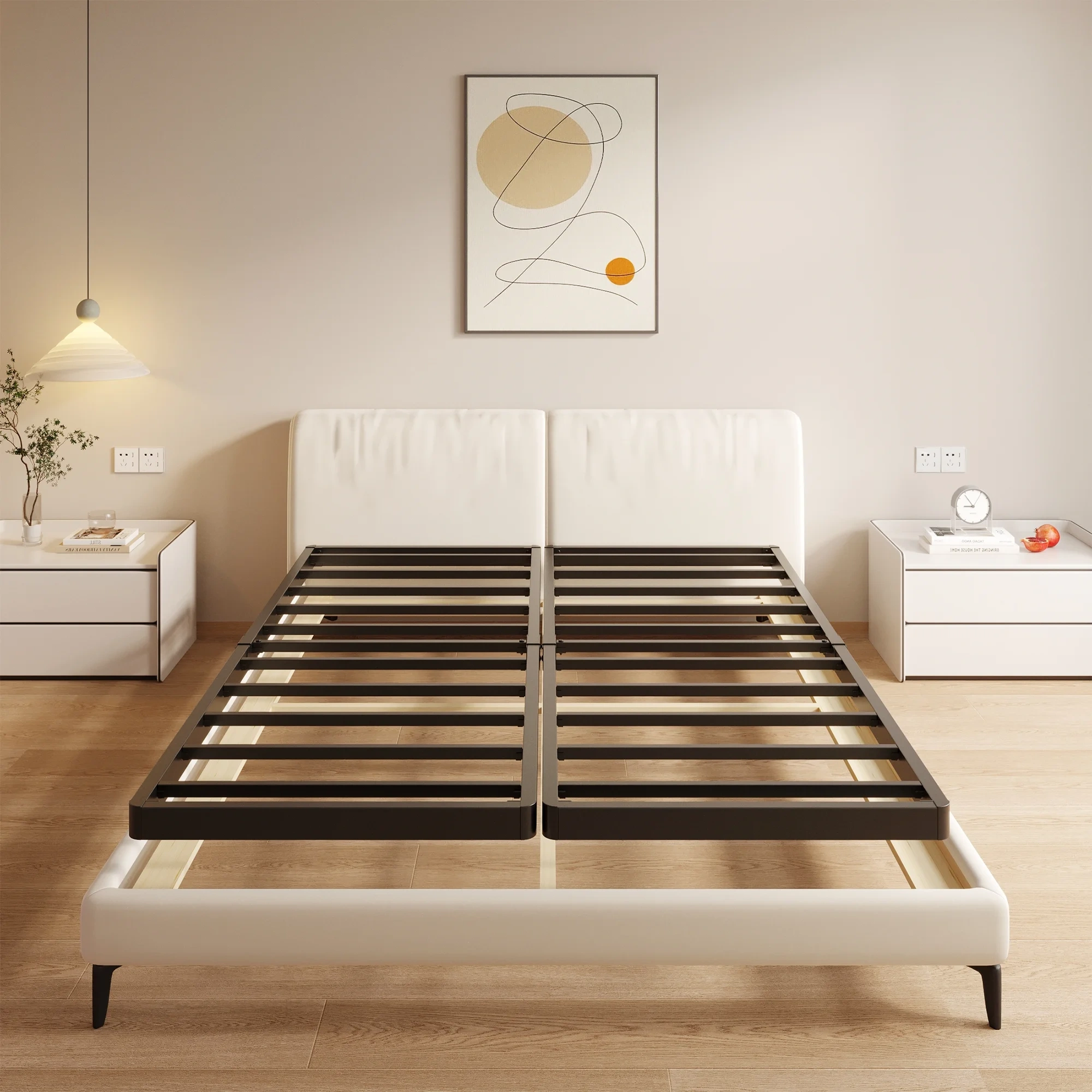 Maenizi Twin XL Bed Frame with Upholstered Headboard, 18 inch Tall Twin XL Bed Frames, Steel Slat Support, Noise Free, No Box Spring Needed, Easy Assembly, Black