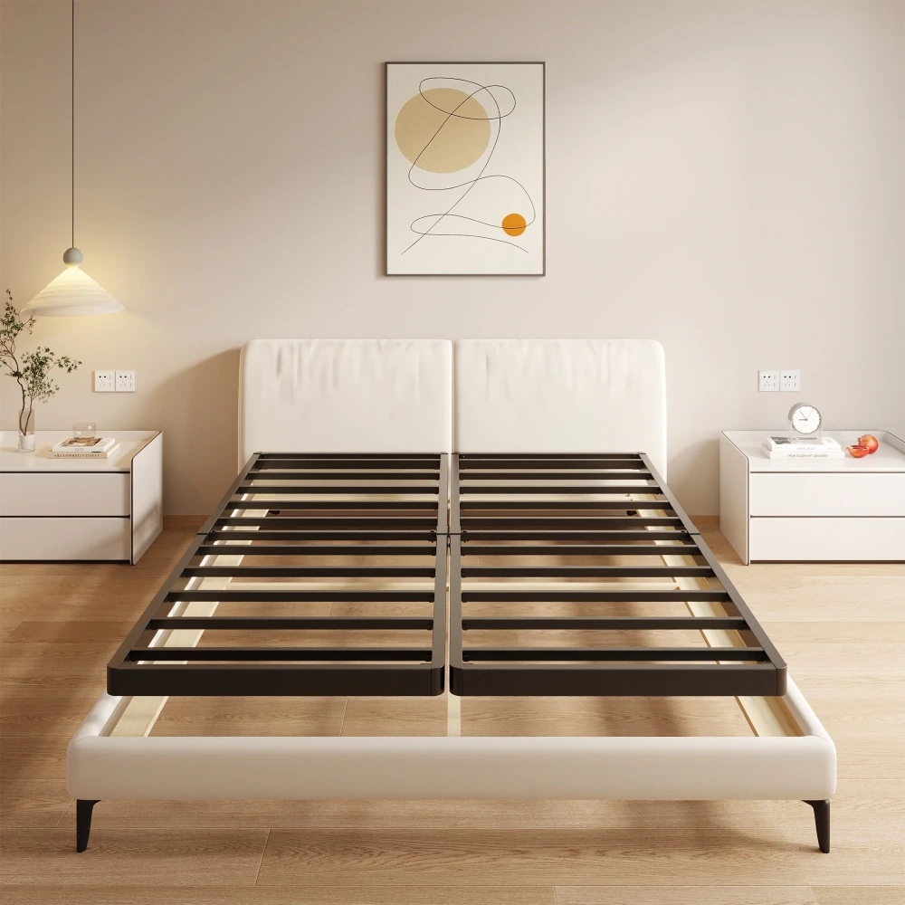 Maenizi Twin XL Bed Frame with Upholstered Headboard, 18 inch Tall Twin XL Bed Frames, Steel Slat Support, Noise Free, No Box Spring Needed, Easy Assembly, Black
