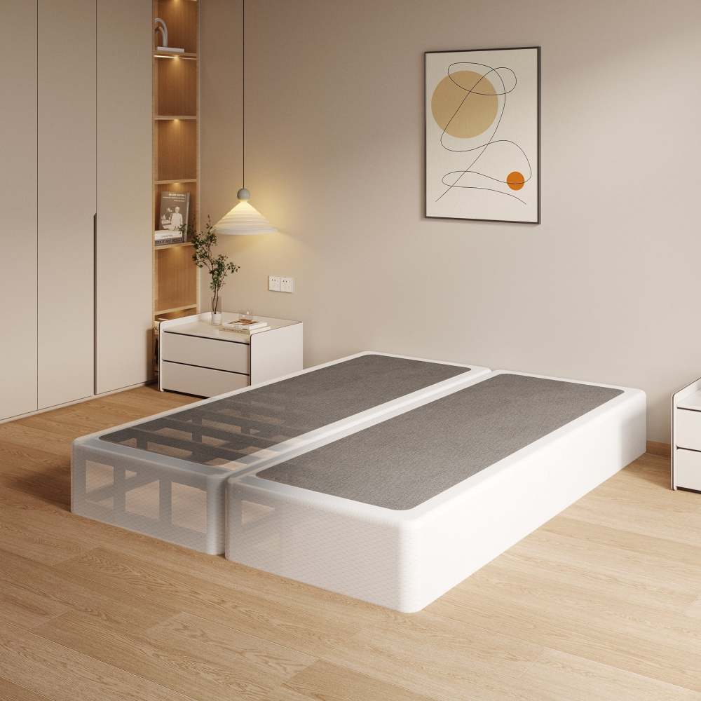 Maenizi Twin XL Bed Frame with Upholstered Headboard, 18 inch Tall Twin XL Bed Frames, Steel Slat Support, Noise Free, No Box Spring Needed, Easy Assembly, Black