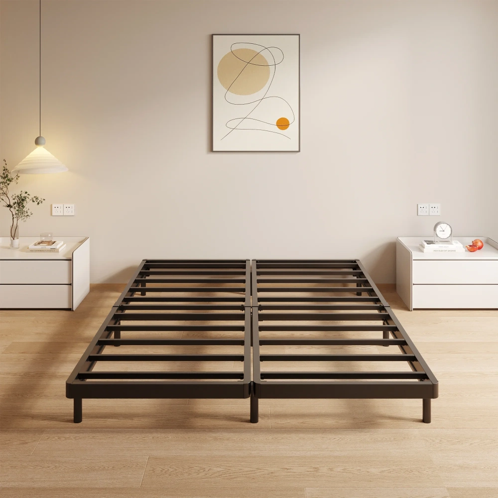 Maenizi Twin XL Bed Frame with Upholstered Headboard, 18 inch Tall Twin XL Bed Frames, Steel Slat Support, Noise Free, No Box Spring Needed, Easy Assembly, Black