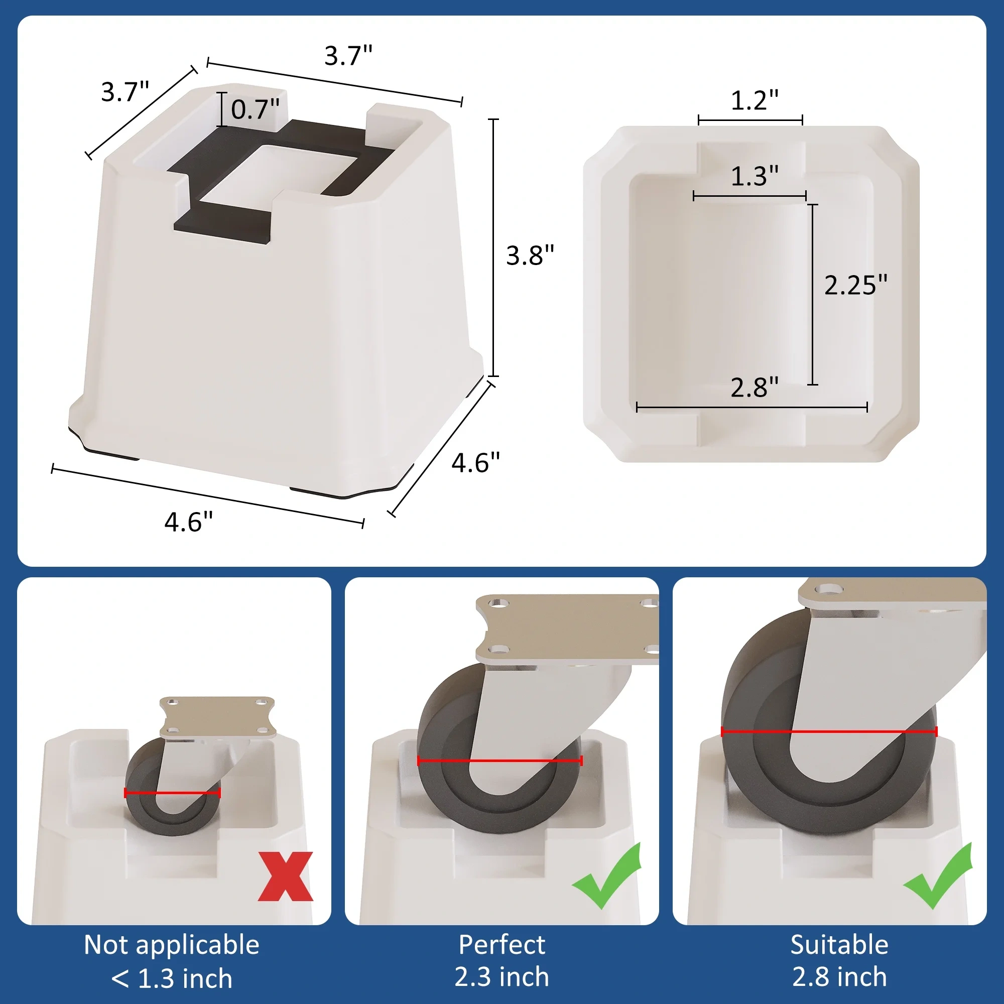 Maenizi 8 Pack Bed Risers 3 Inch Heavy Duty Bed Elevators Lifts Fits to Wheels of Furniture, Sofa, Table and Couch, White